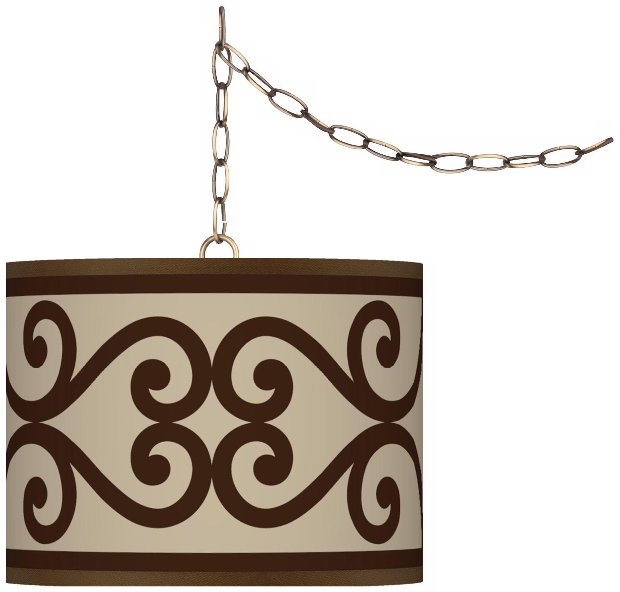 Cambria Scroll Giclee Glow 13 1/2" Brass Swag Pendant