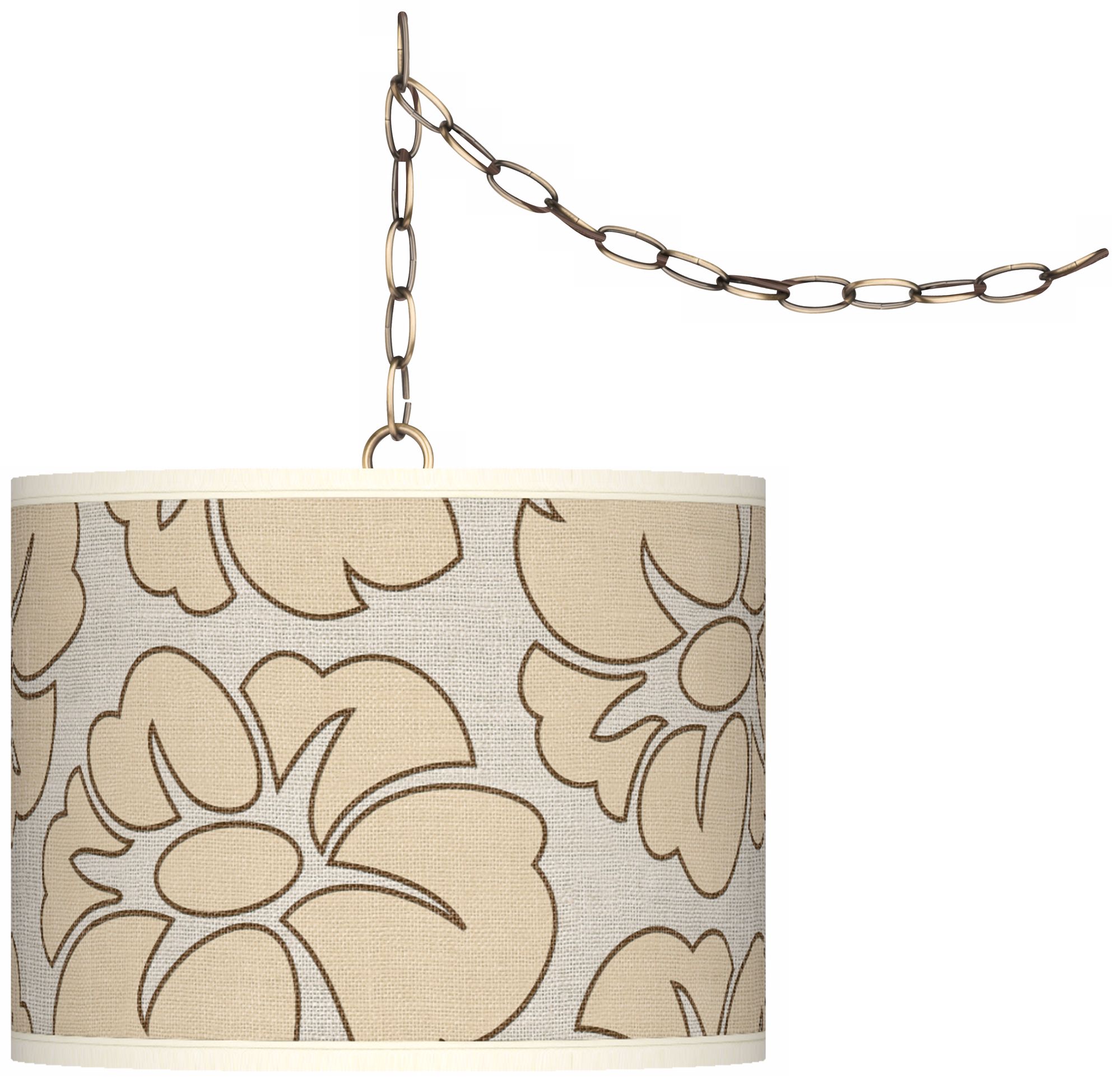 Floral Silhouette Giclee Glow 13 1/2" Brass Swag Pendant
