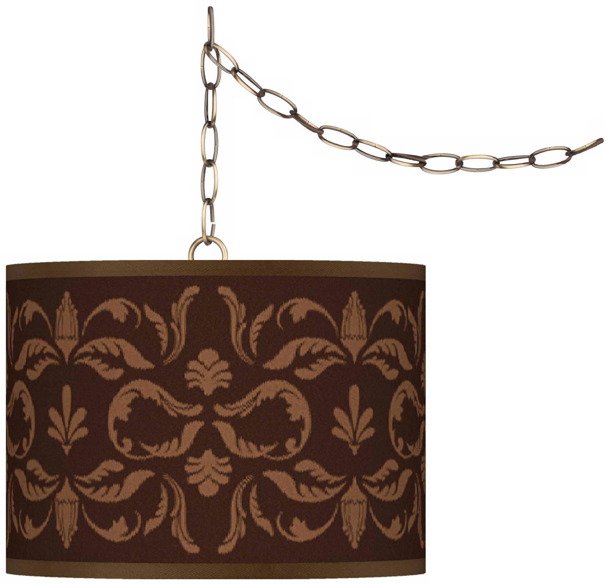 Mocha Flourish Giclee Glow 13 1/2" Brass Swag Pendant