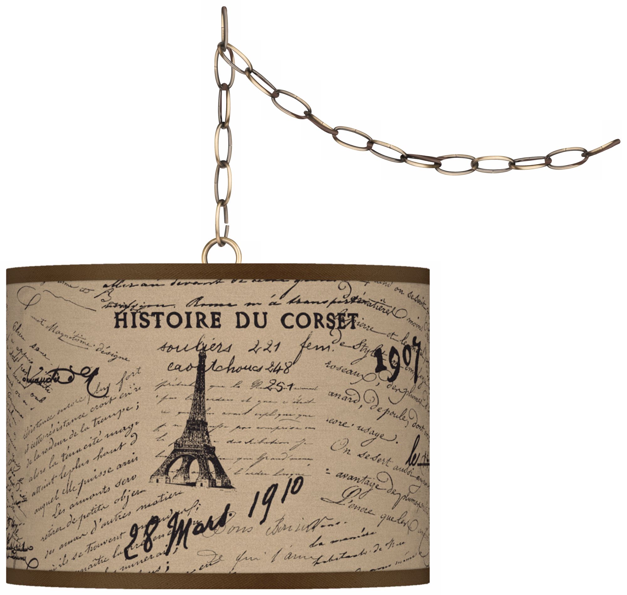Letters to Paris Giclee Glow 13 1/2" Brass Swag Pendant