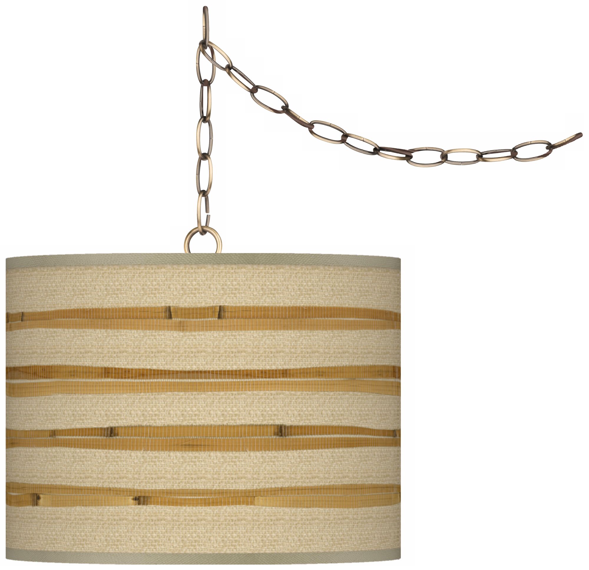 Bamboo Wrap Giclee Glow 13 1/2" Brass Swag Pendant