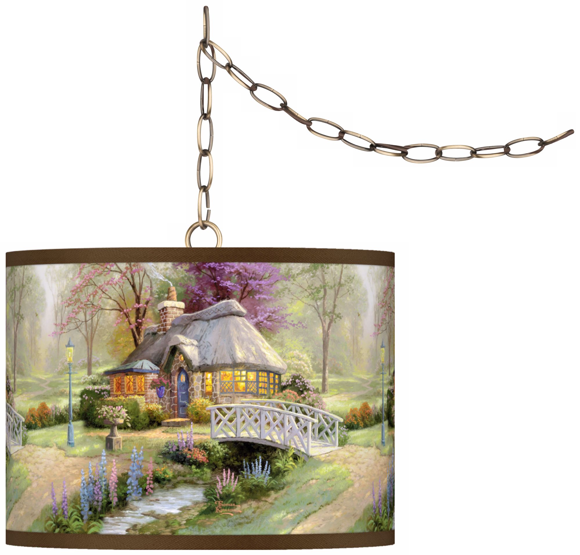 Thomas Kinkade Friendship Cottage 13 1/2" Brass Swag Lamp