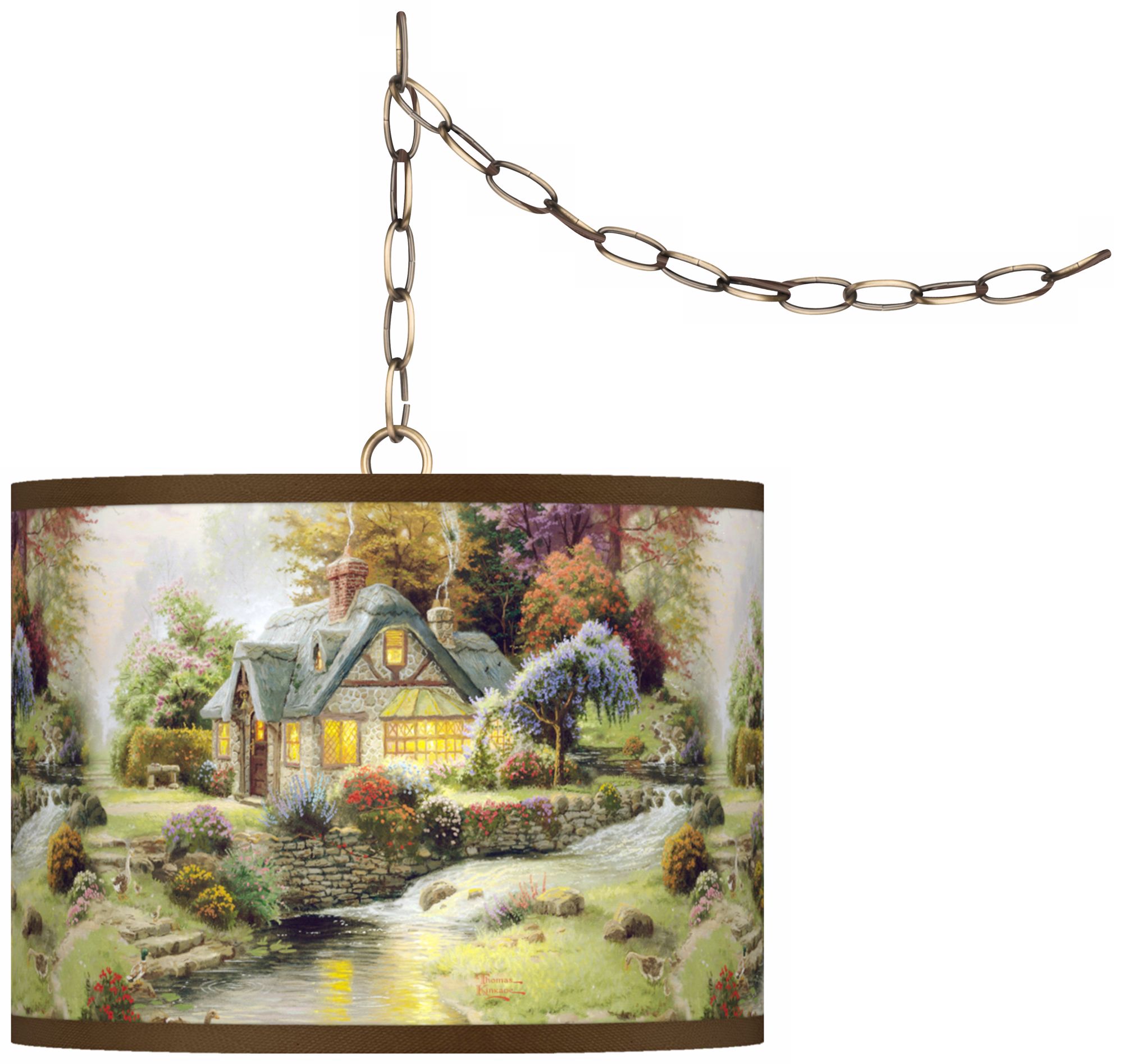 Thomas Kinkade Stillwater Cottage 13 1/2" Brass Swag Lamp