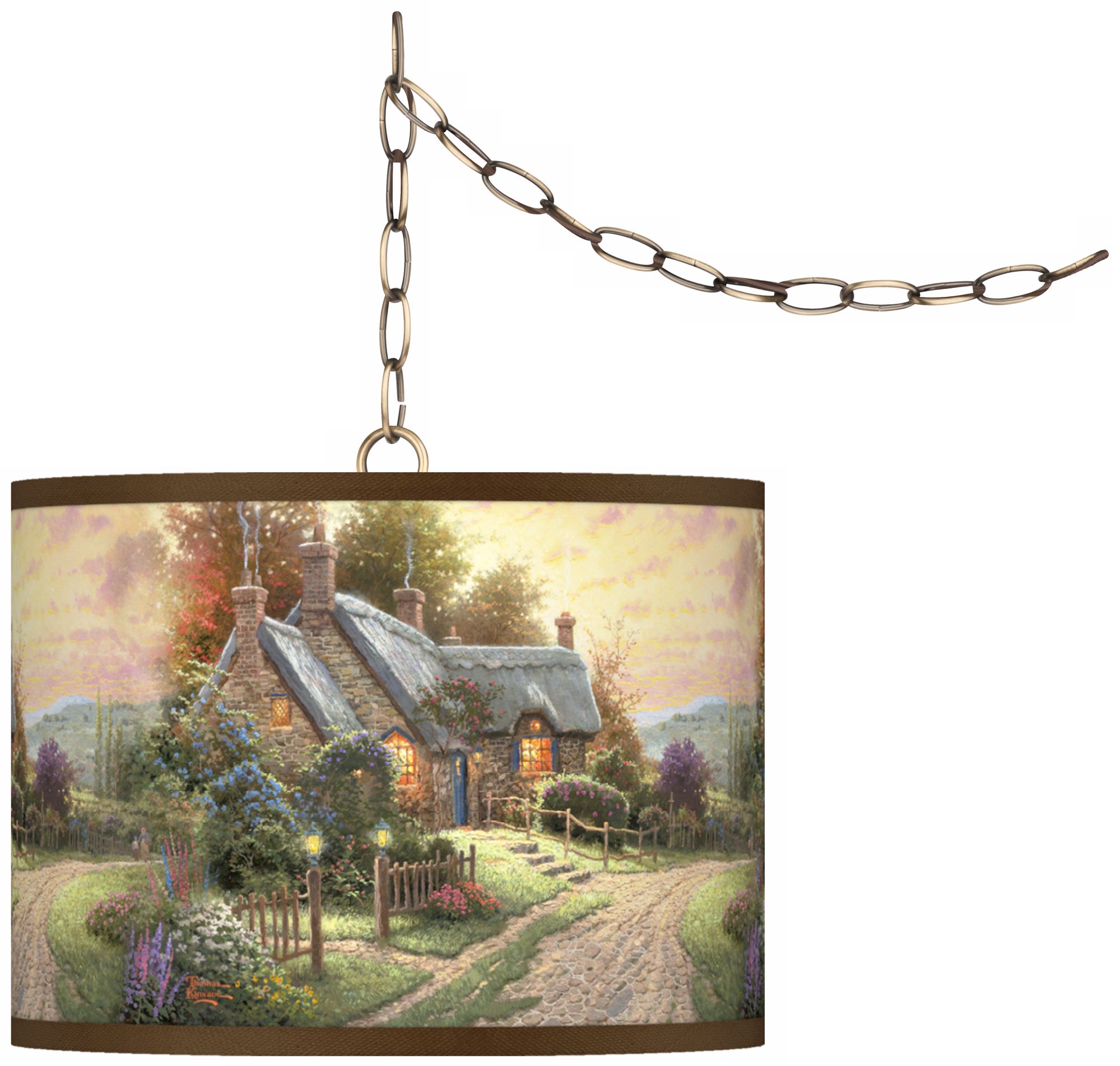 Thomas Kinkade A Peaceful Time 13 1/2" Brass Swag Lamp