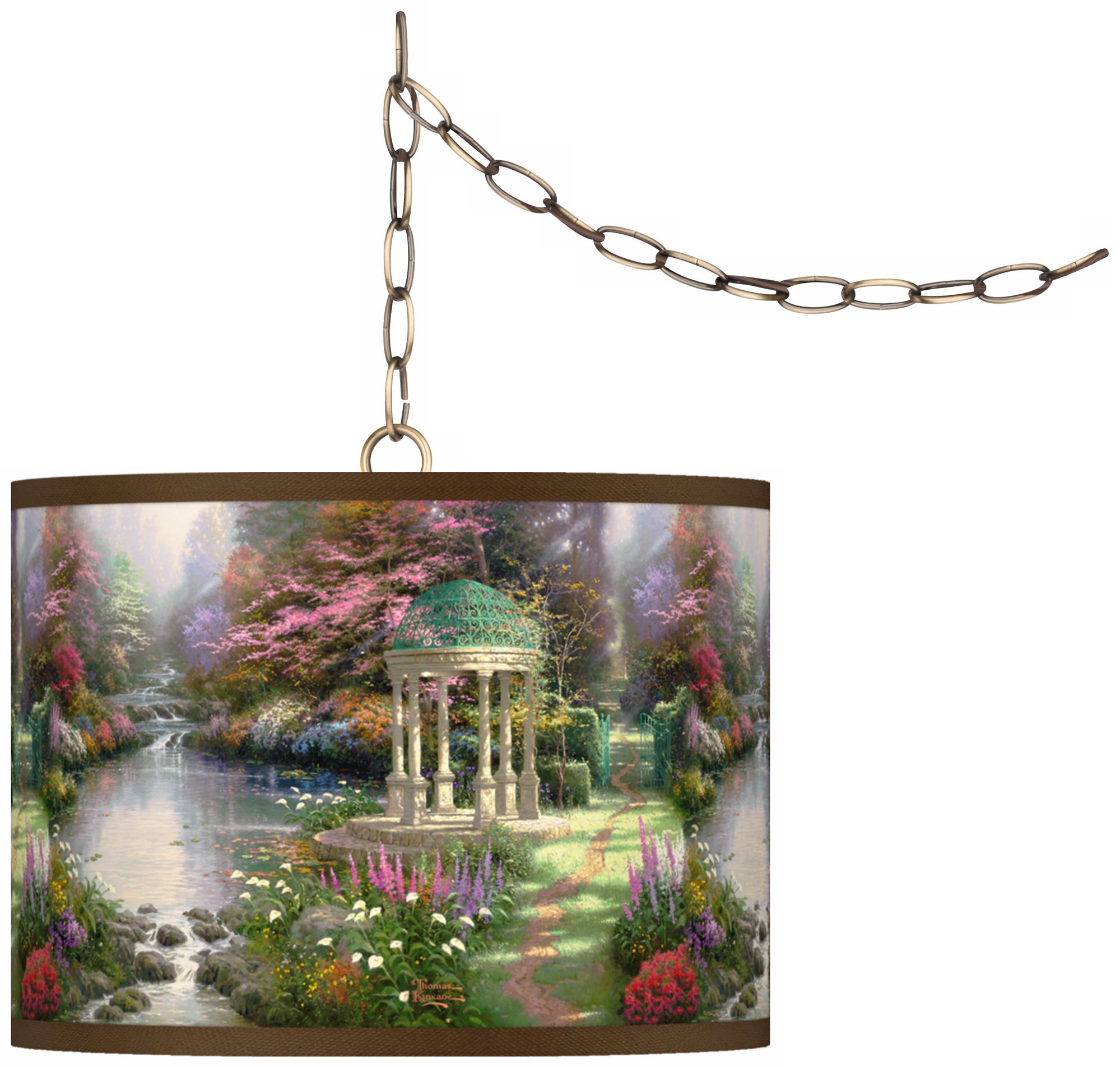 Thomas Kinkade Garden of Prayer 13 1/2" Brass Swag Lamp