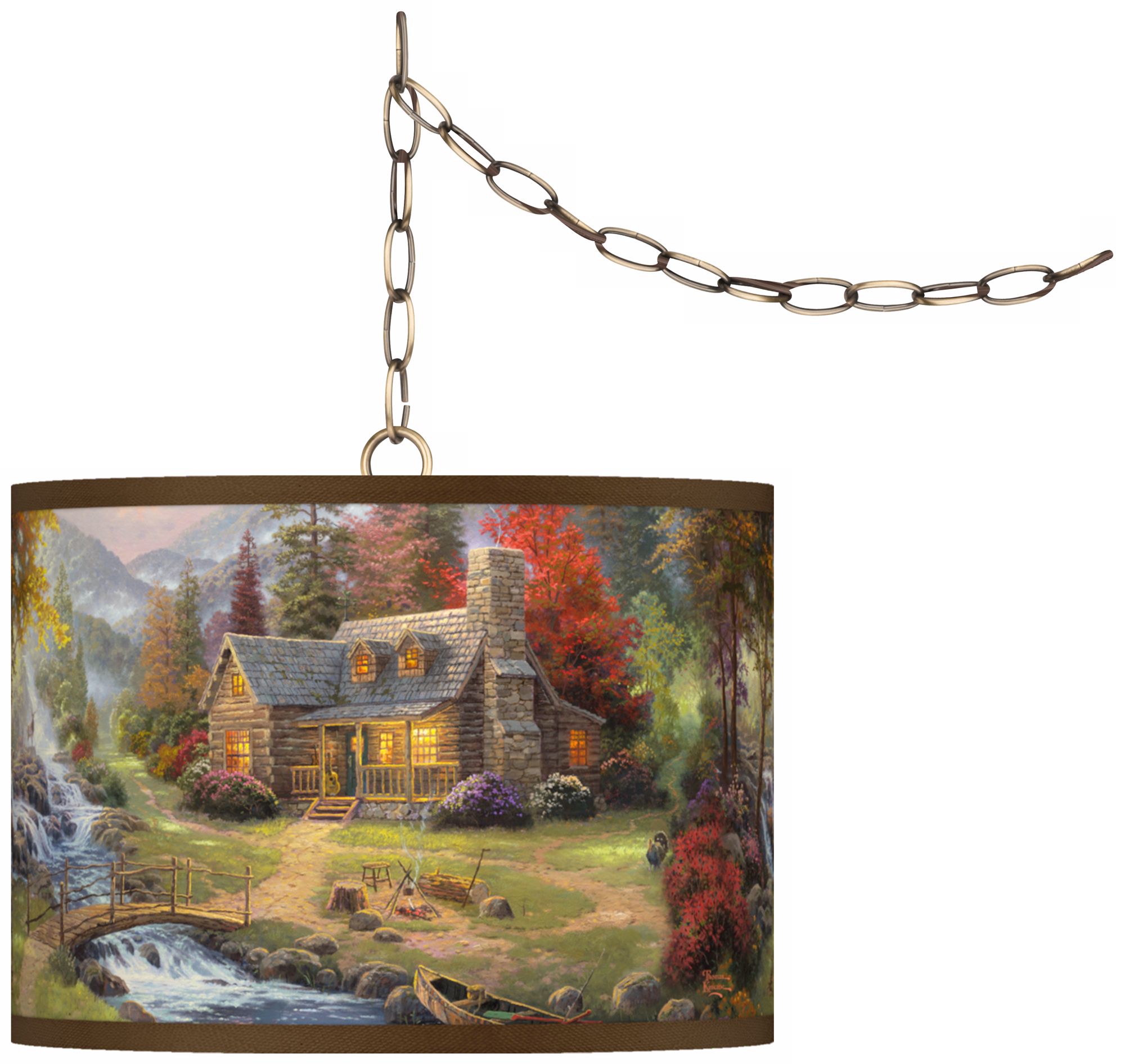 Thomas Kinkade Mountain Paradise 13 1/2" Brass Swag Lamp