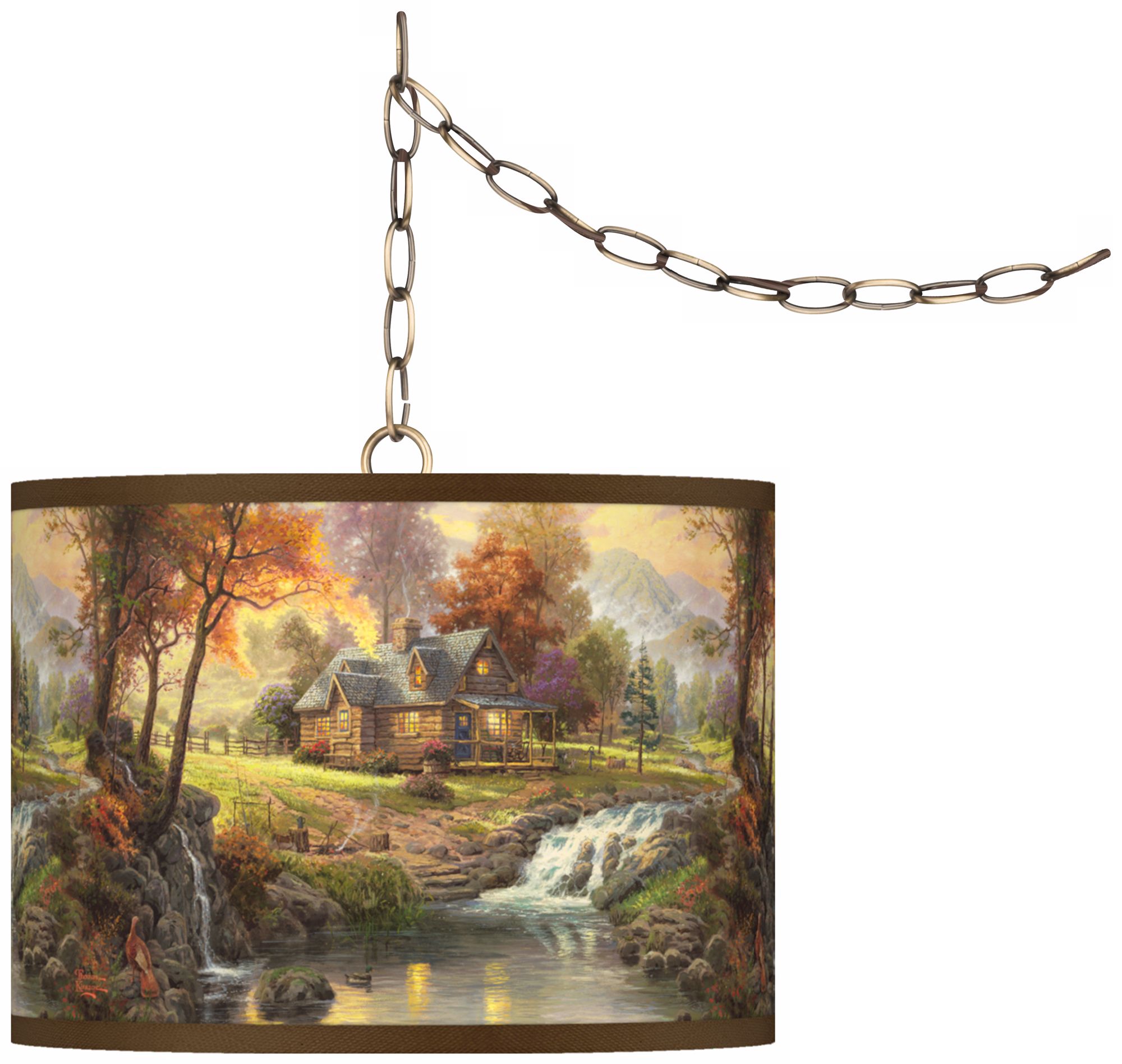 Thomas Kinkade Mountain Retreat 13 1/2" Brass Swag Lamp