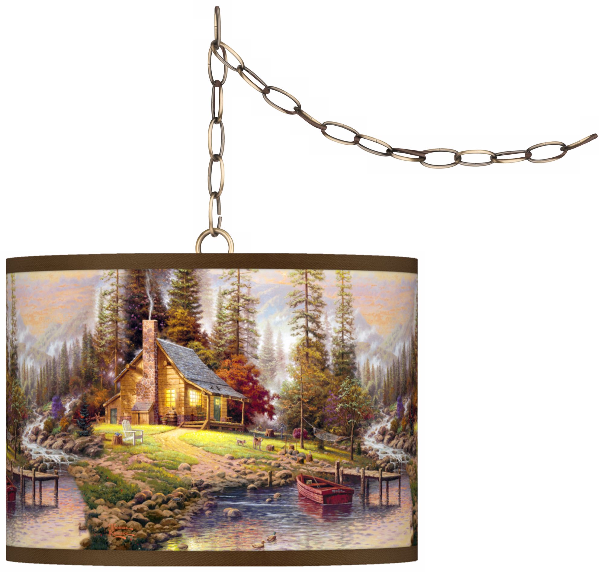 Thomas Kinkade A Peaceful Retreat 13 1/2" Brass Swag Lamp