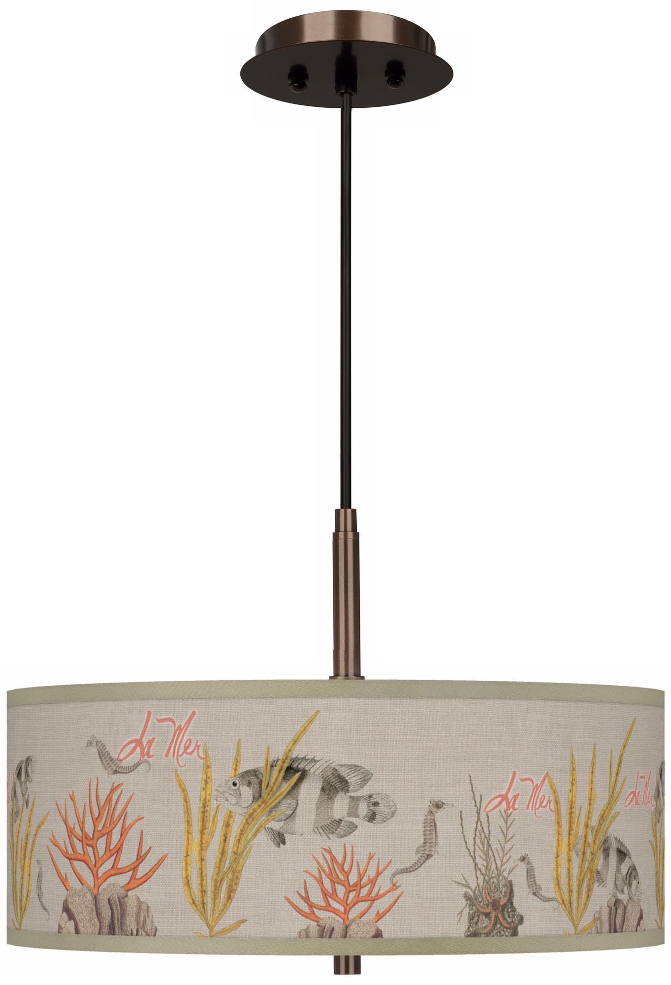 La Mer Coral Giclee Glow 16"W Bronze Pendant Chandelier