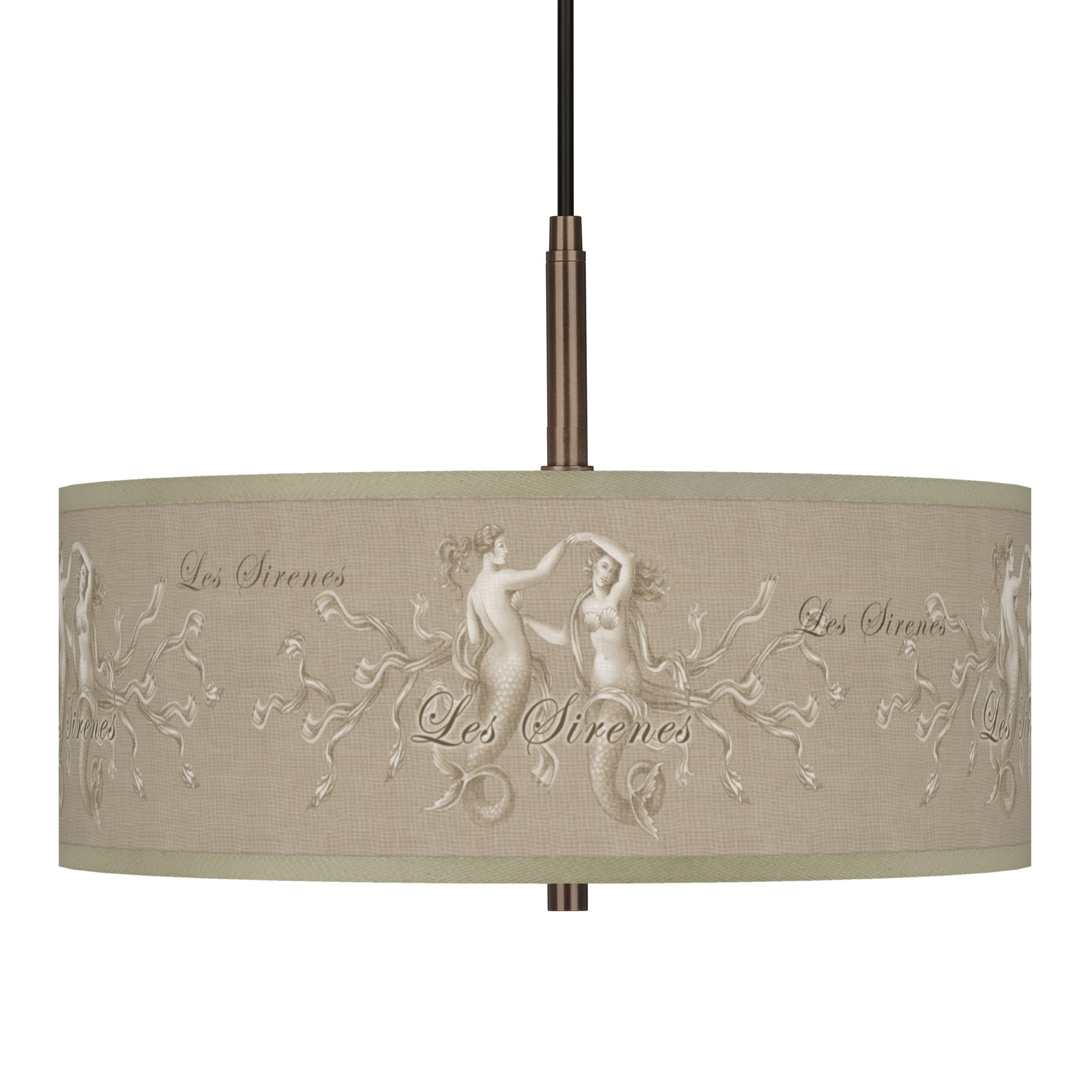 Les Sirenes Natural Giclee Glow 16" Wide Bronze Pendant