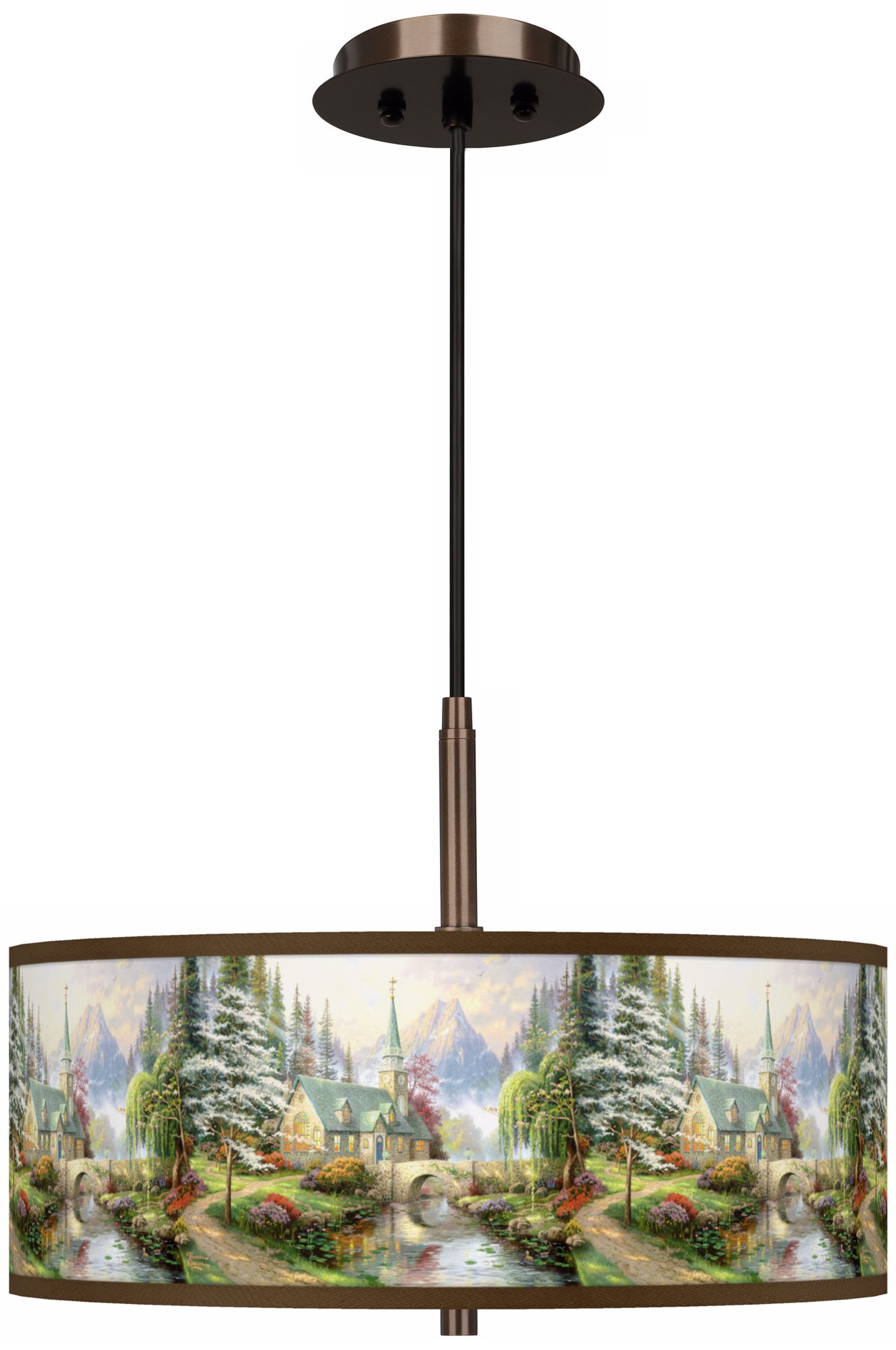 Thomas Kinkade Dogwood Chapel 16" Bronze Pendant