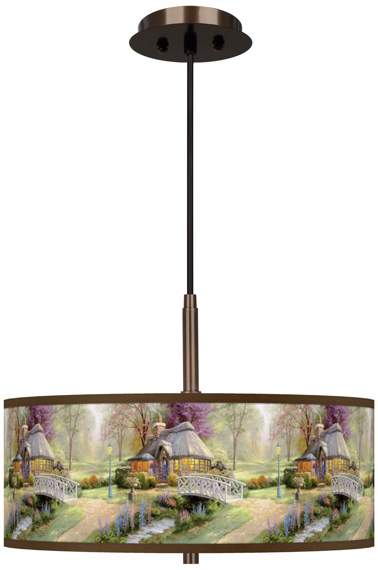 Thomas Kinkade Friendship Cottage 16" Bronze Pendant