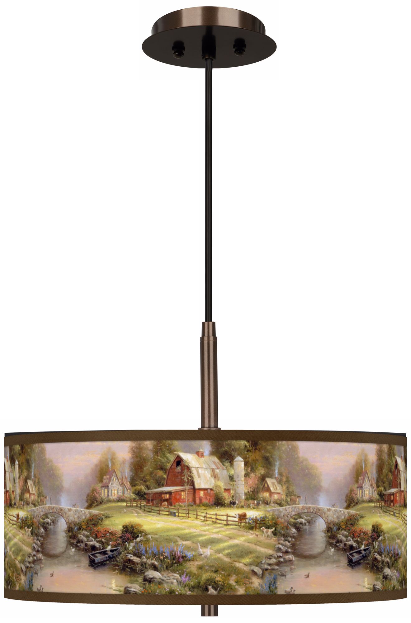 Thomas Kinkade Sunset at Riverbend Farm 16" Bronze Pendant