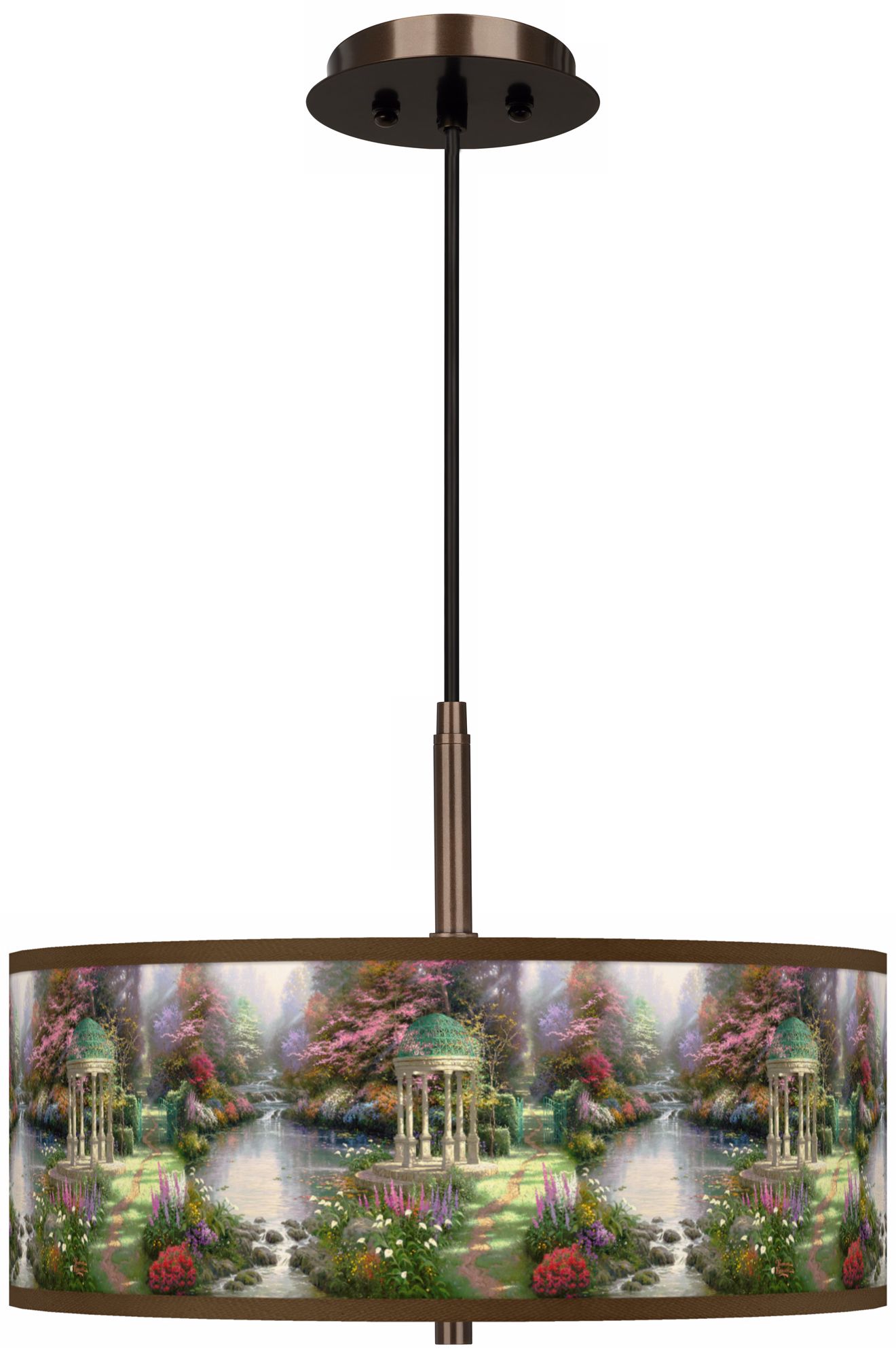 Thomas Kinkade Garden of Prayer 16" Bronze Pendant