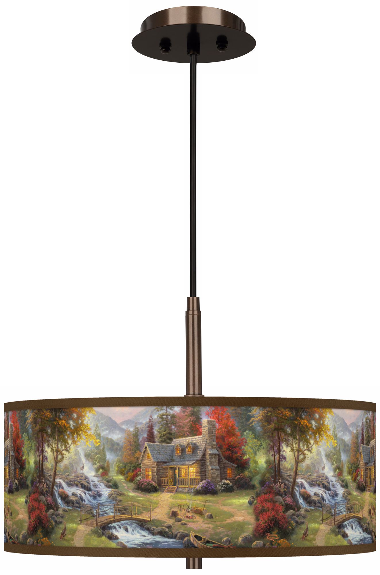 Thomas Kinkade Mountain Paradise 16" Bronze Pendant