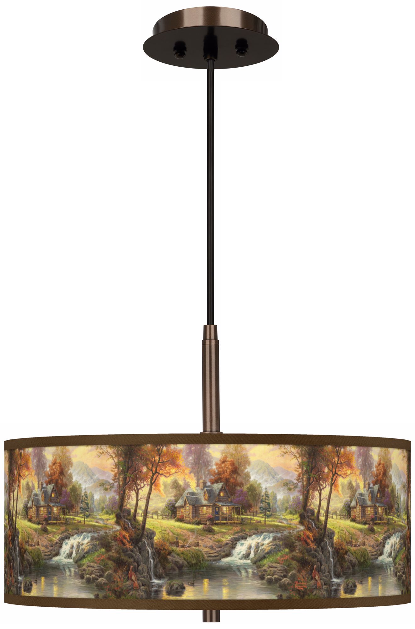Thomas Kinkade Mountain Retreat 16" Bronze Pendant