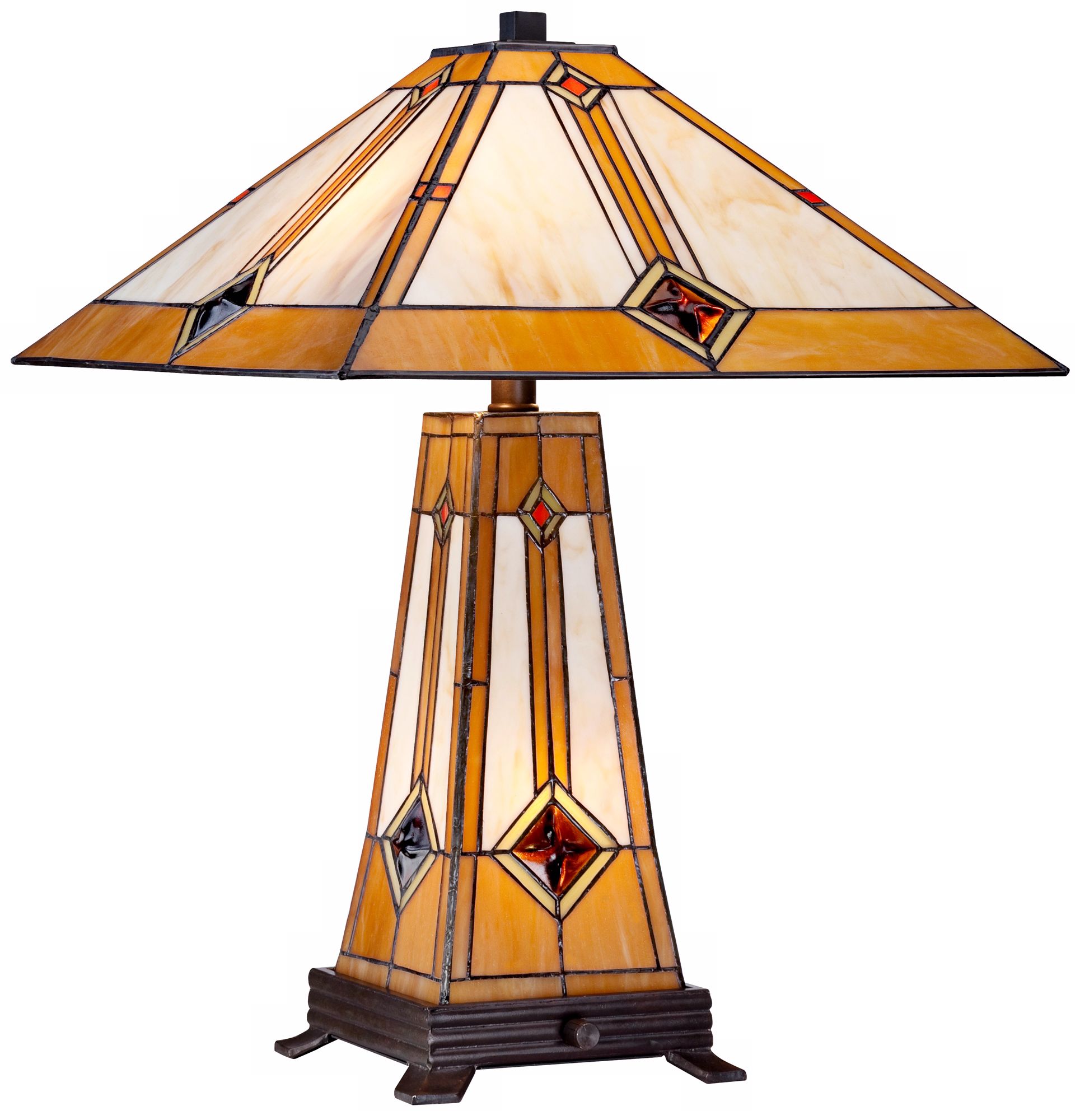 Mission Gold Tiffany Style Table Lamp with Night Light
