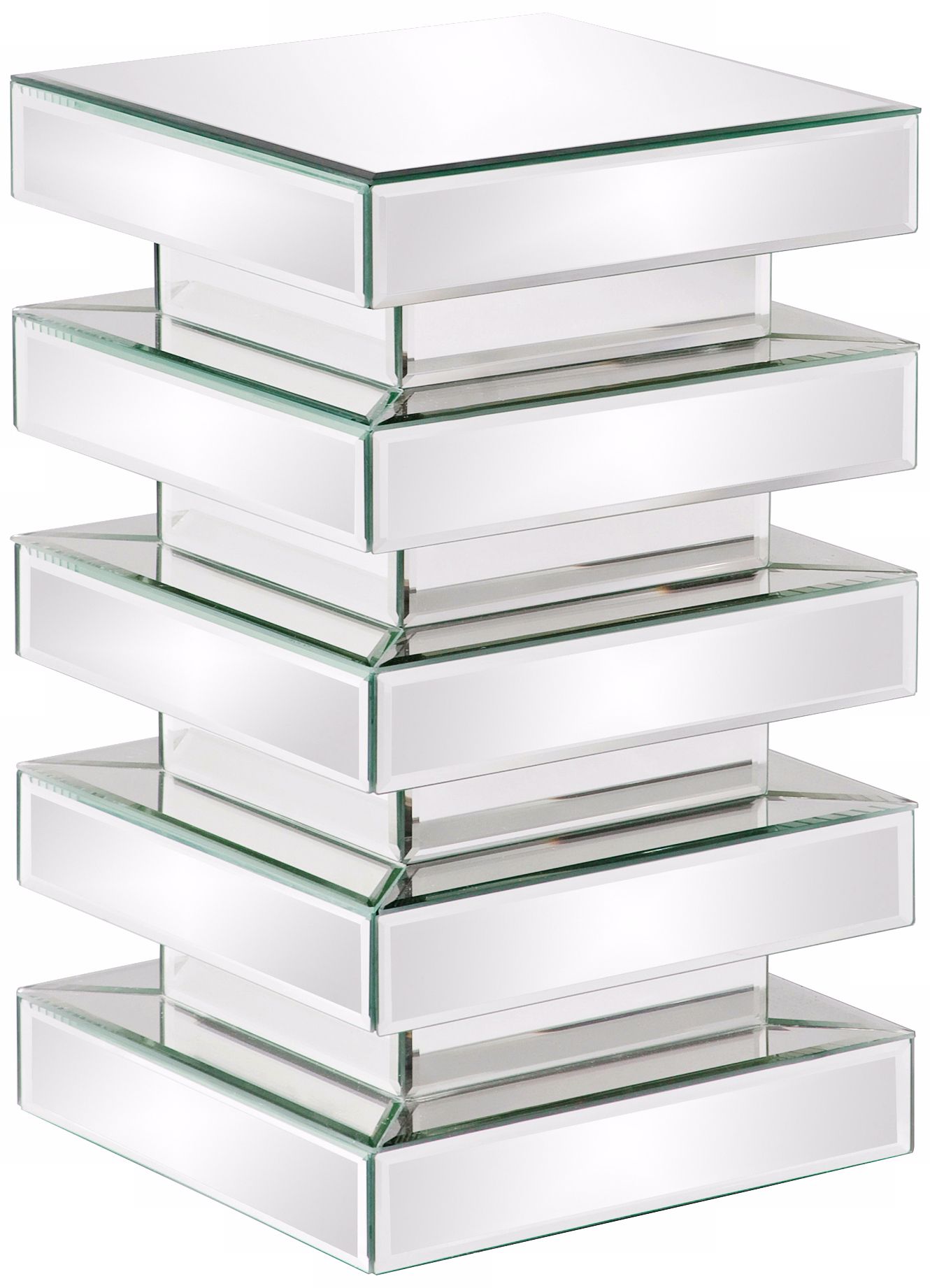 Howard Elliott Short Stepped Mirrored Pedestal End Table