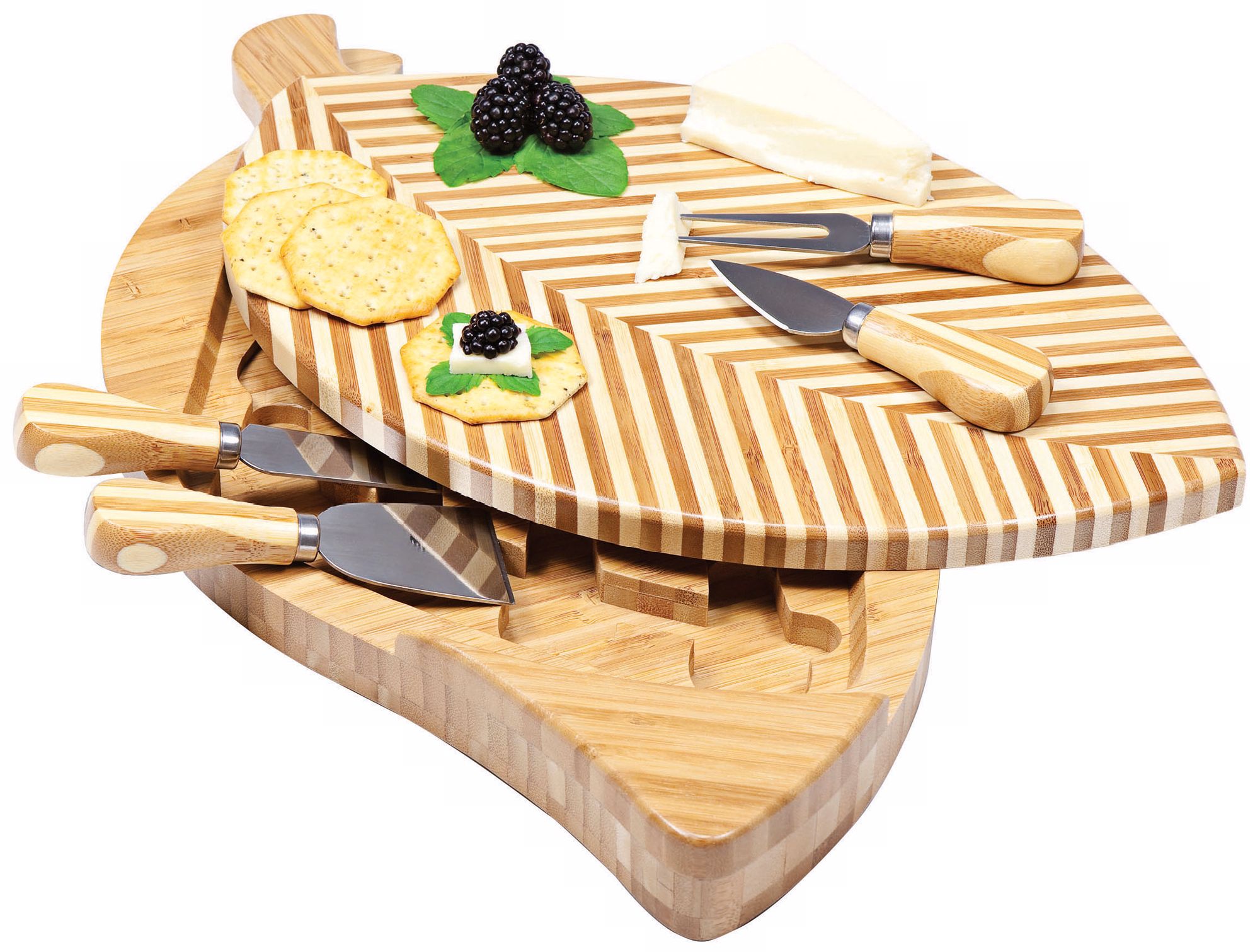 Picnic Time Leaf Bamboo Cheese Board Set with Tools