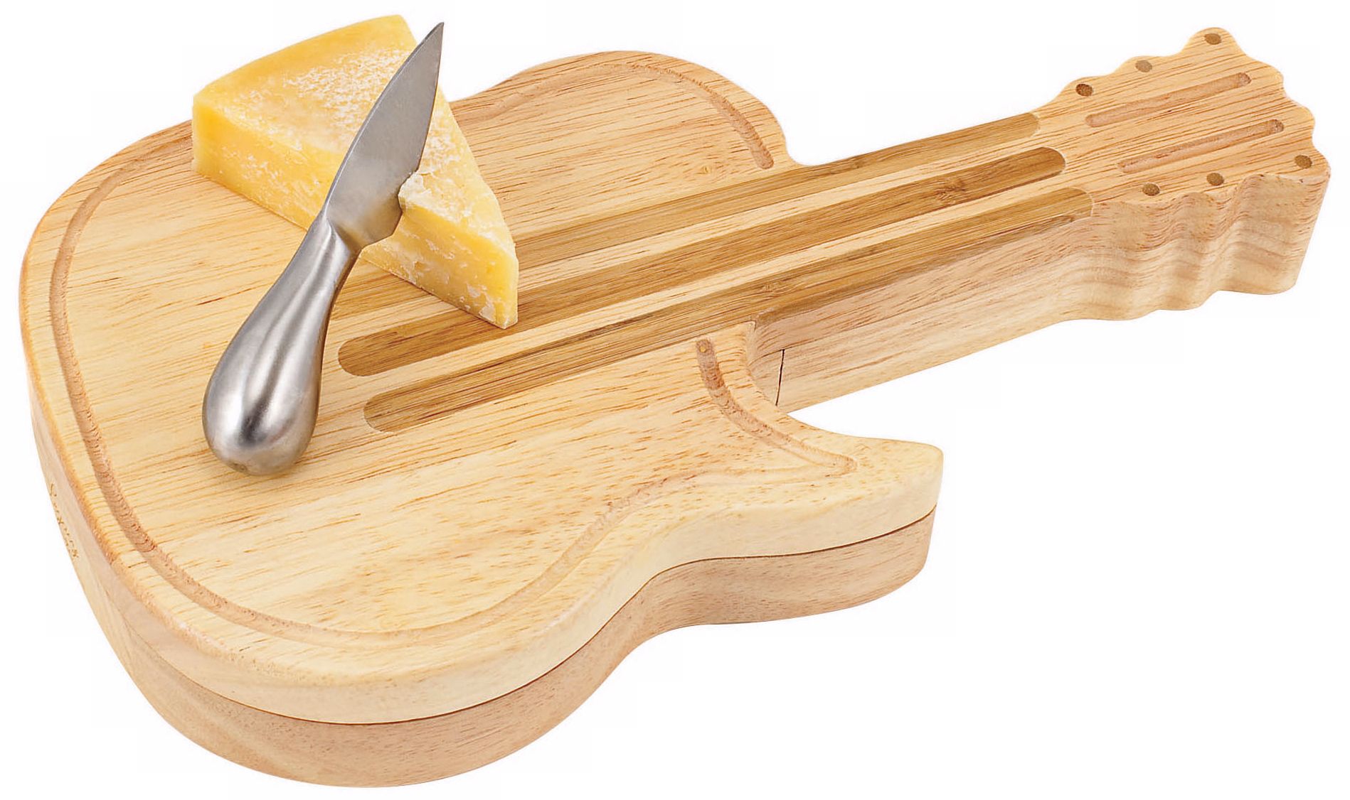 Picnic Time Guitar Swivel Wood Cheese Board with Tools