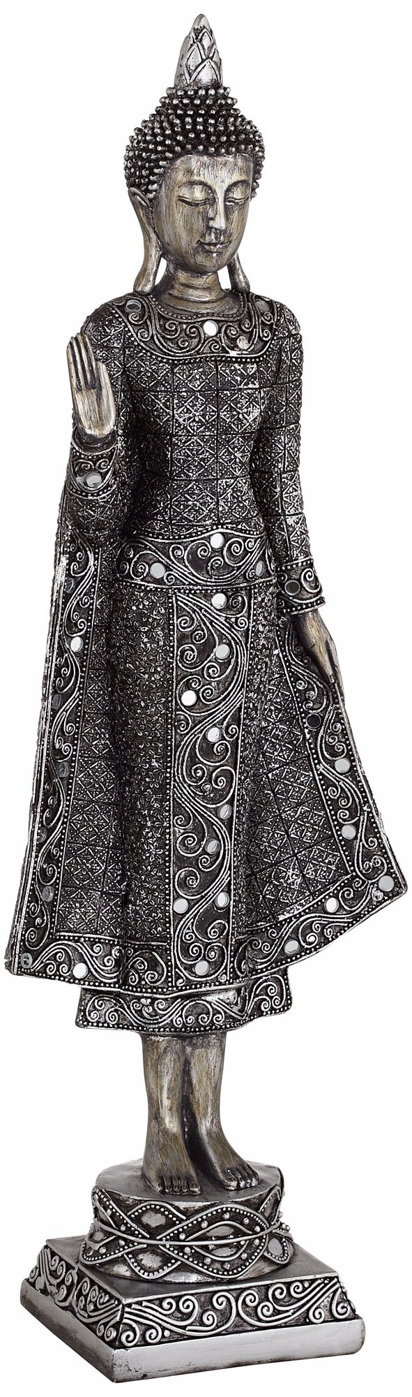 Silver Mosaic Standing Buddha Sculpture
