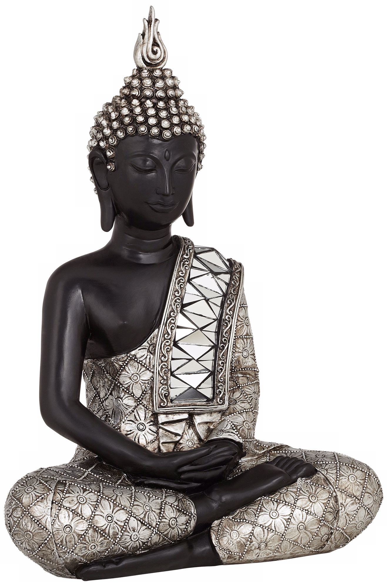 Black and Silver Sitting Buddha Sculpture
