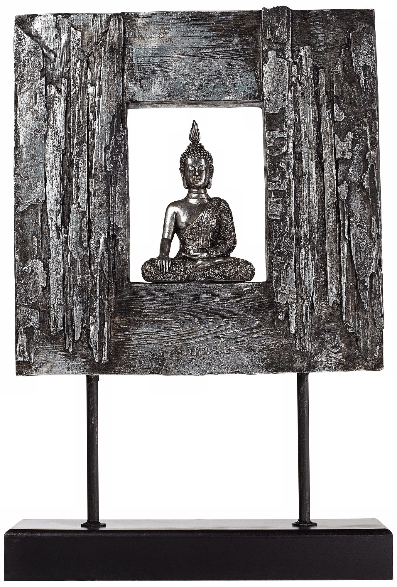 Silver Framed Sitting Buddha on Stand
