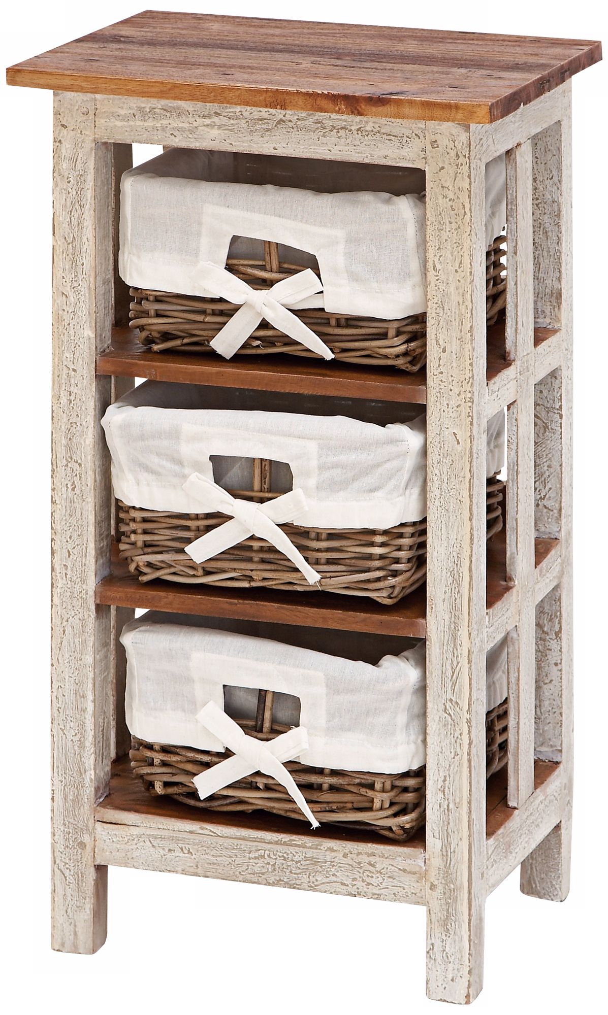 Solid Wood and Rattan 3-Drawer Cabinet