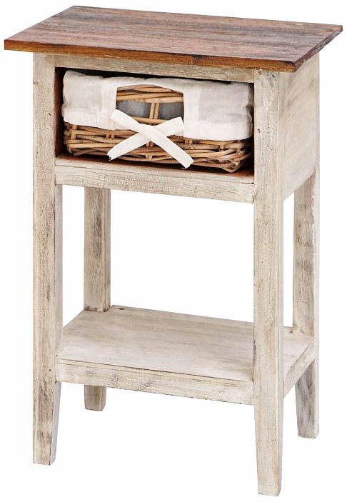 Solid Wood and Rattan Single Drawer Accent Table