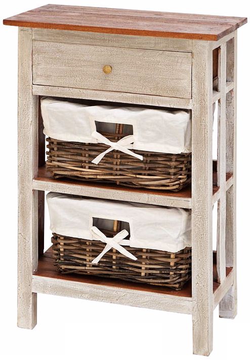 Solid Wood and Rattan 3-Drawer Accent Table