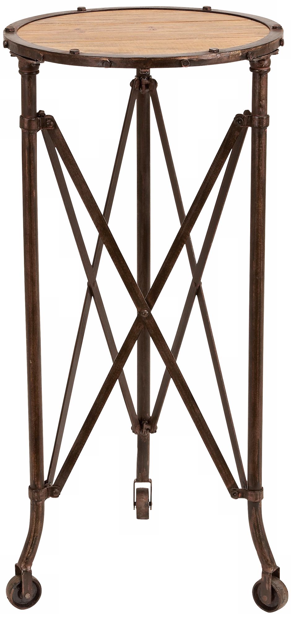 Criss Cross Metal and Wood Accent Table on Casters