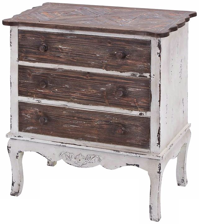 Antique White 3-Drawer Wood Chest