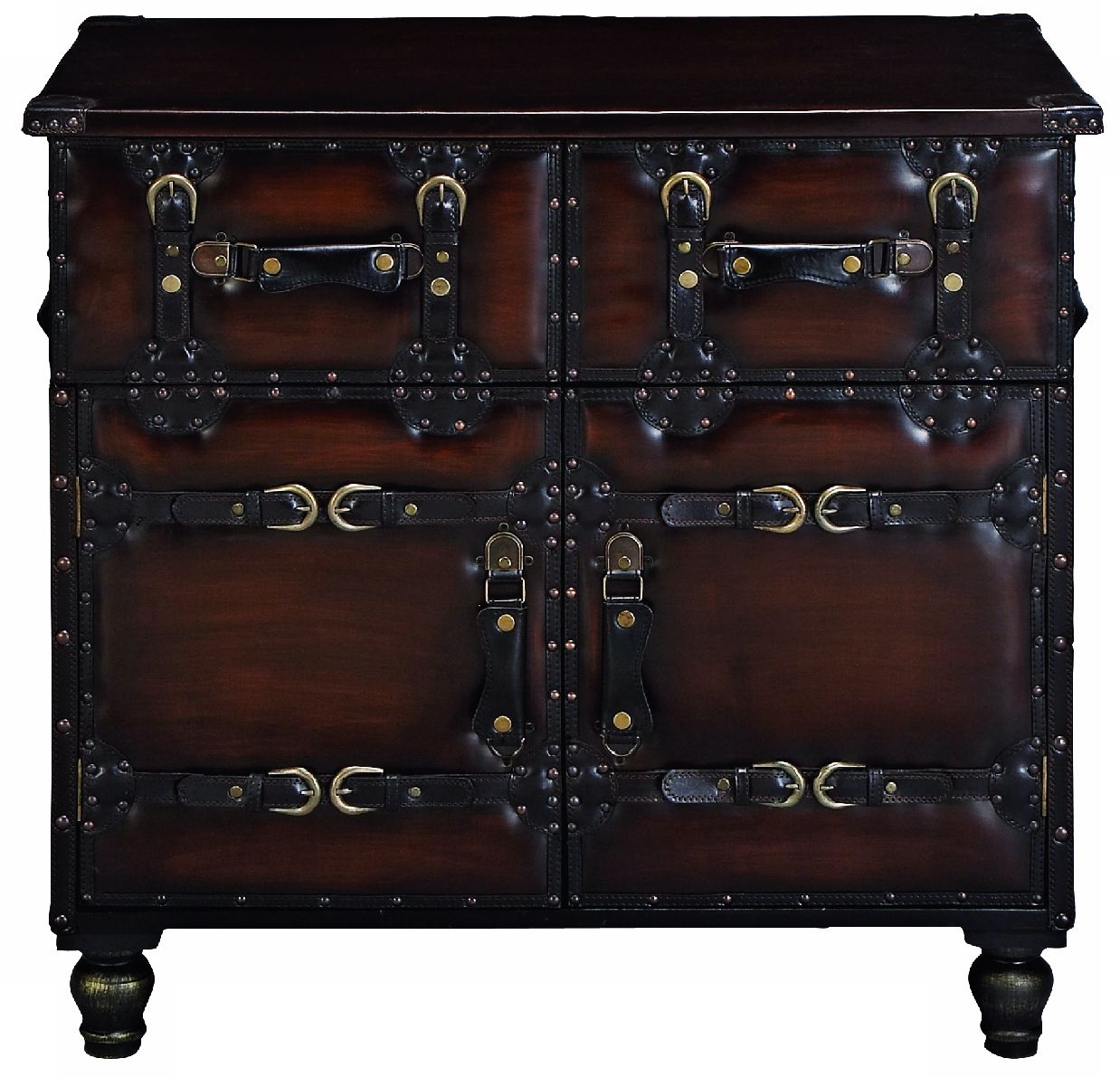 Belt Buckle Wood and Faux Leather Chest