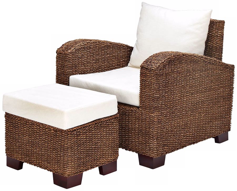 Set of 2 Maize Rope and Wood Outdoor Chair with Stool