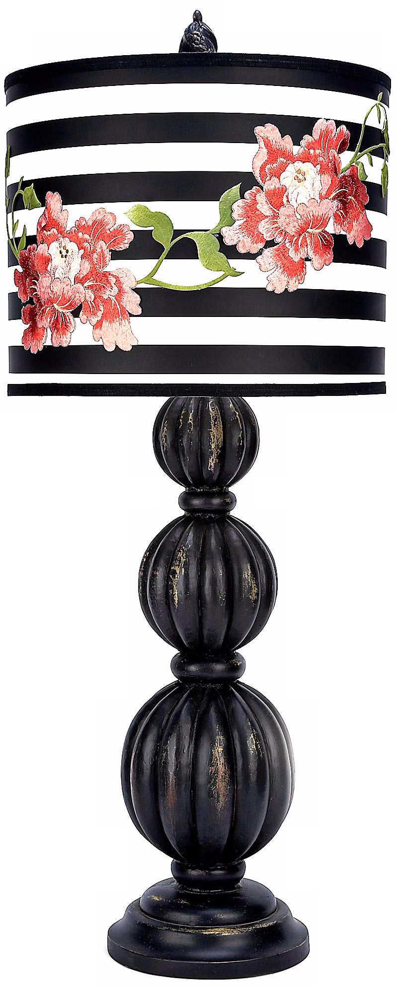 Swoon Decor Rose Stripe Rubbed Black Table Lamp