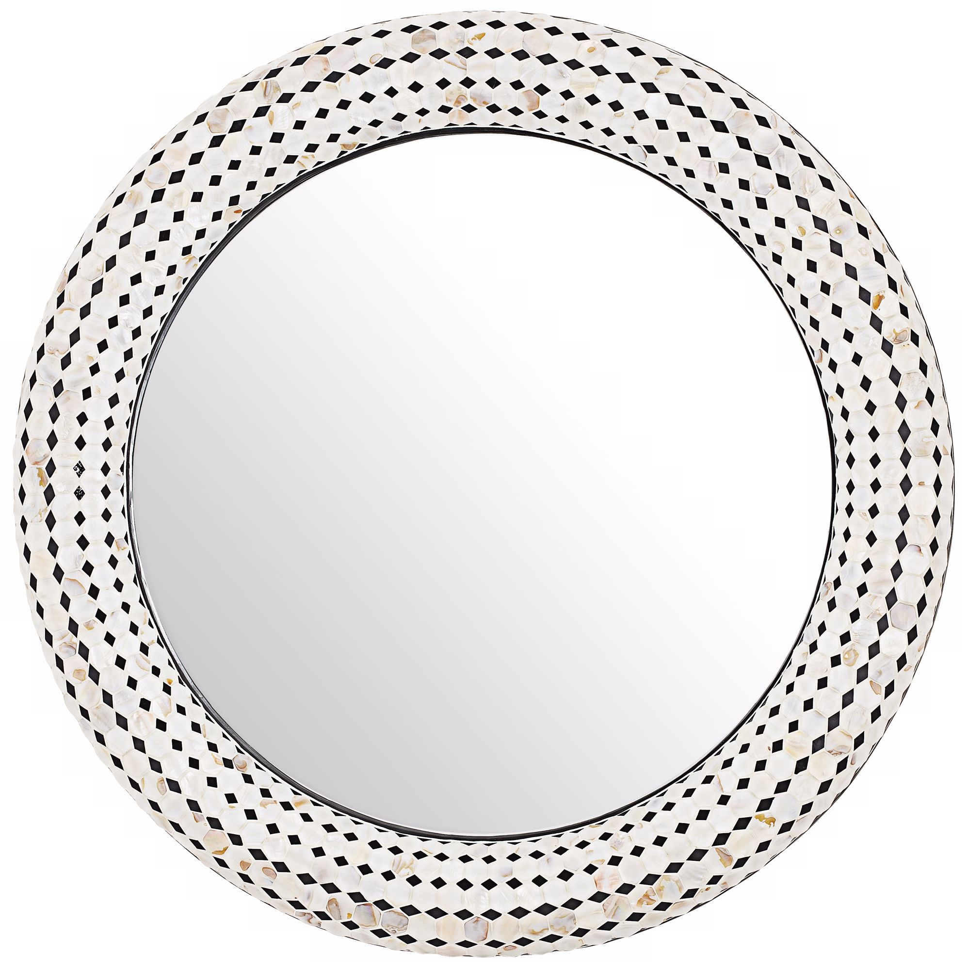 Round 33 1/4" High Checkered Sea Shell Mosaic Wall Mirror