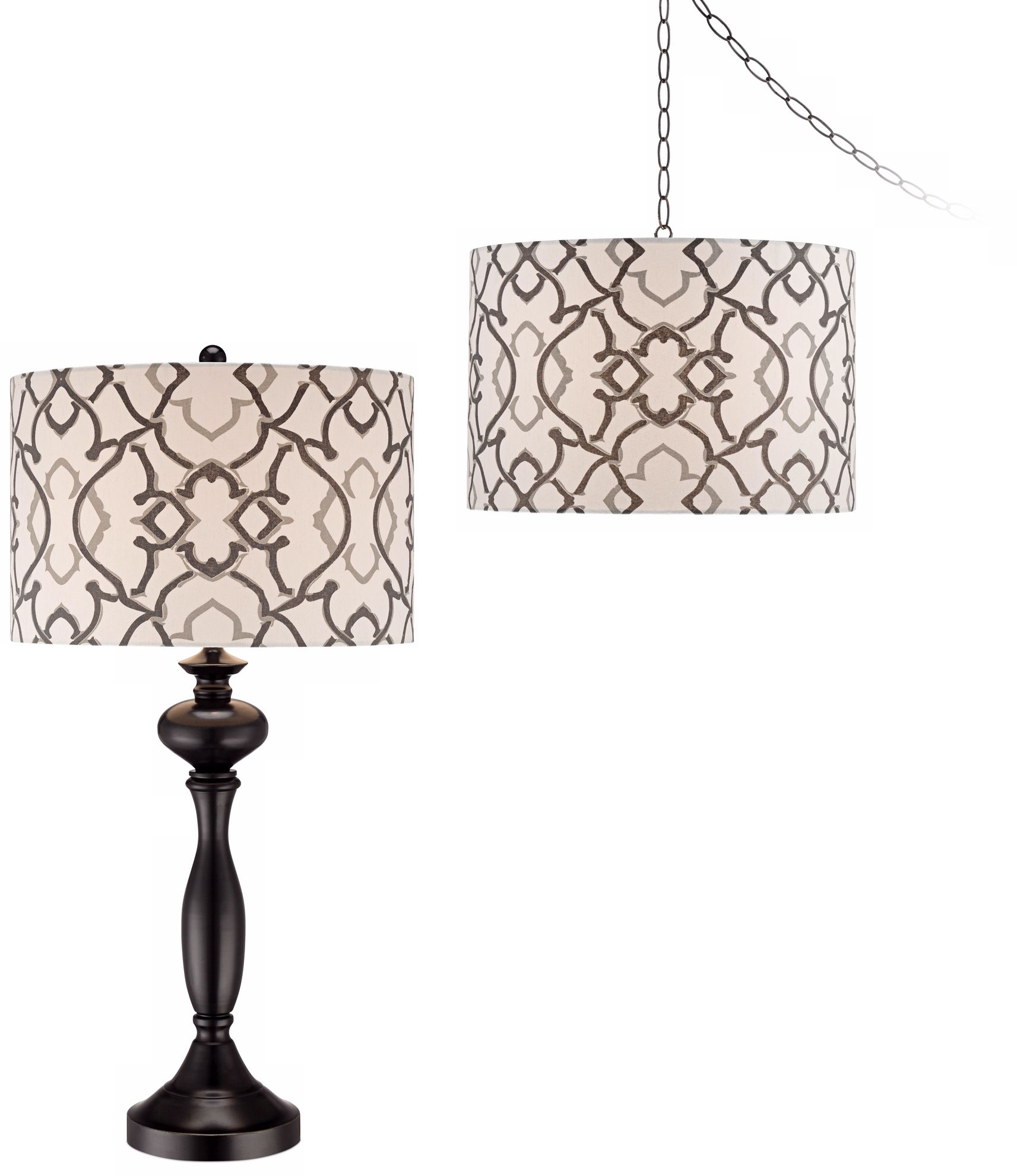 Moroccan Medallion Plug-In Swag and Table Lamp Set of 2