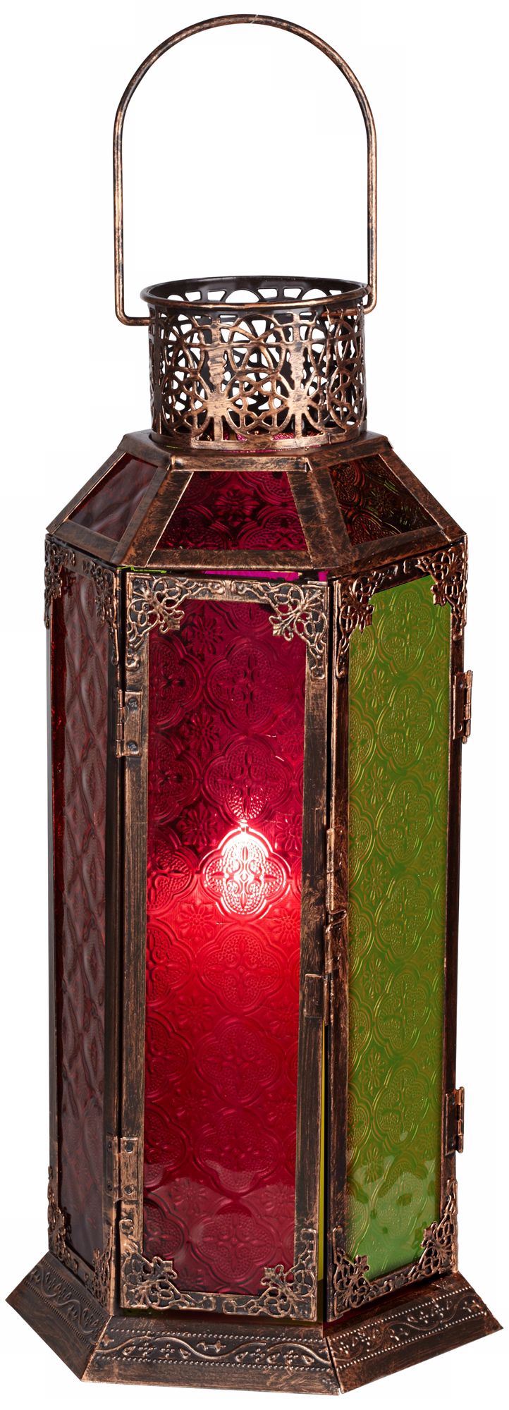 Multicolored Glass 15 3/4" High Antique Copper Lantern