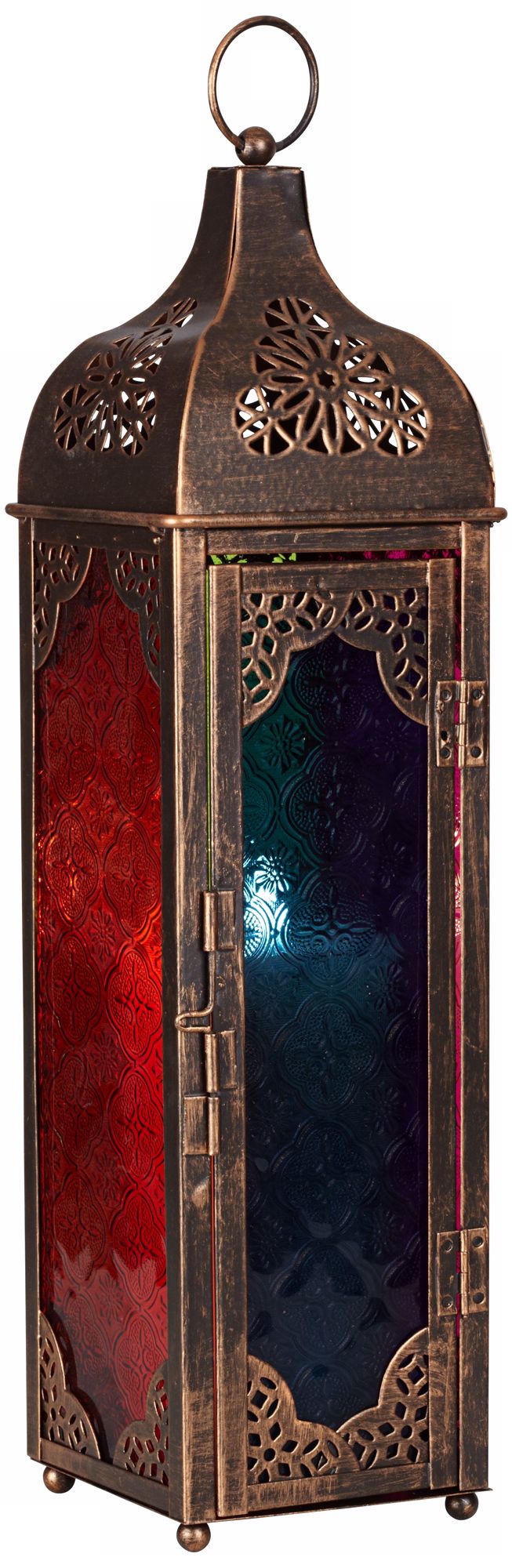 Multicolored Glass Square 16 1/2" High Copper Lantern