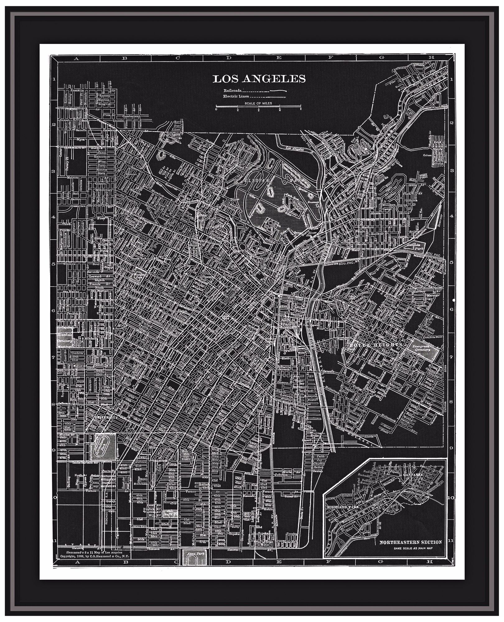 Los Angeles 31 1/2" High Framed Map Wall Art