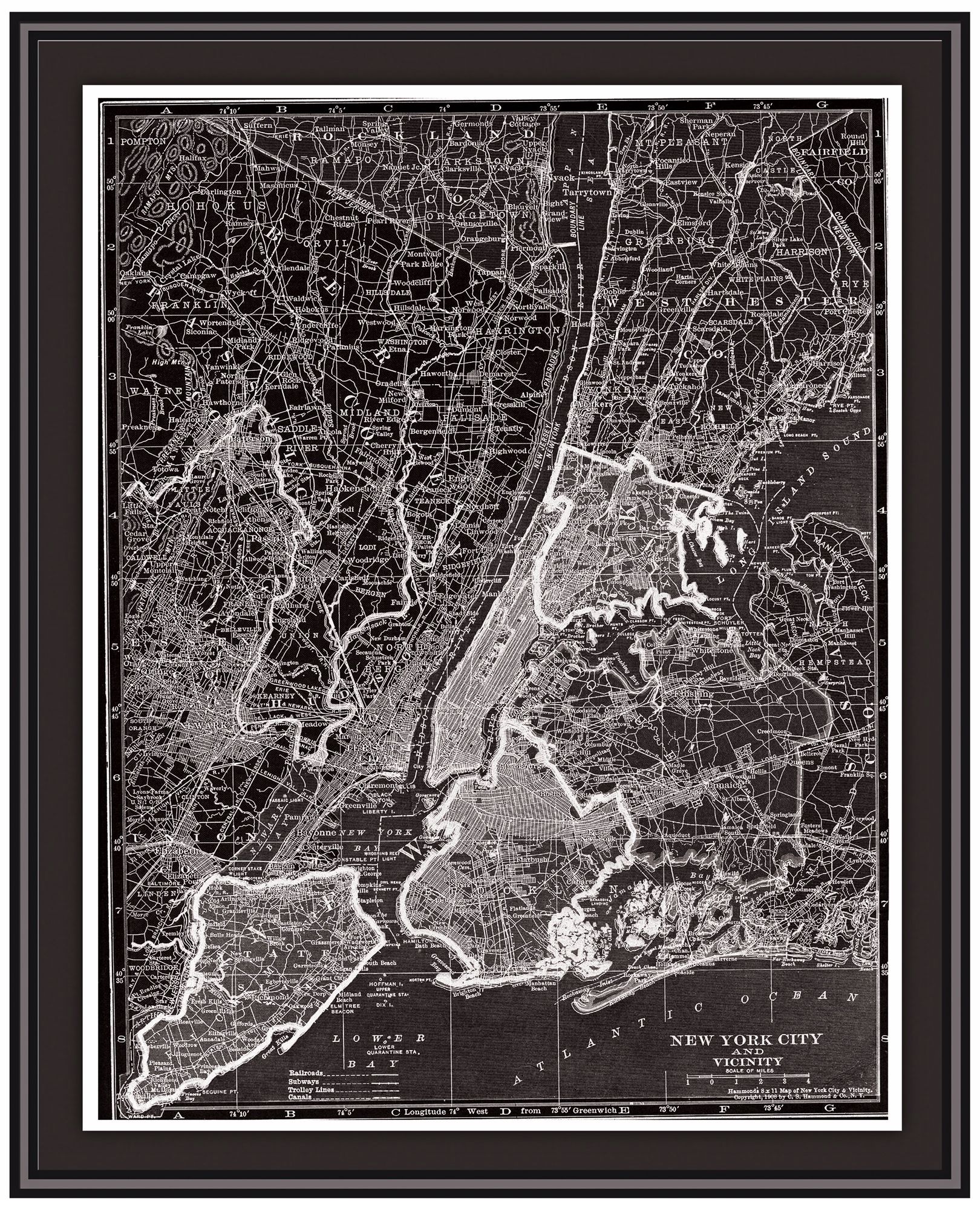 New York City 31 1/2" High Framed Map Wall Art