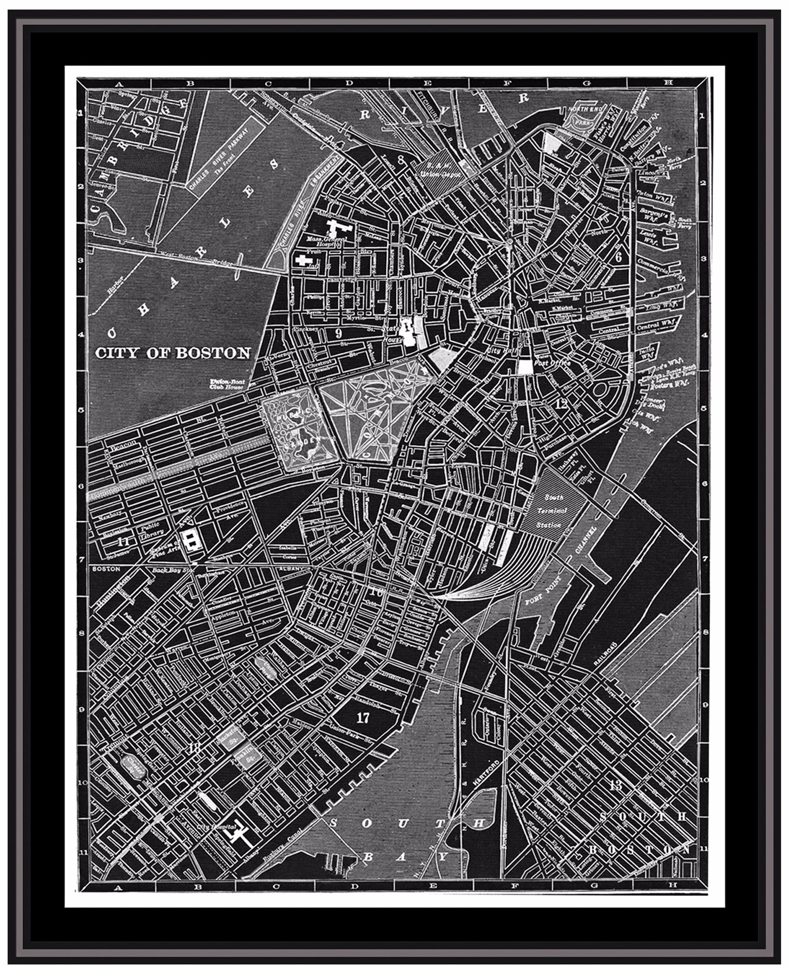 Boston 31 1/2" High Framed Map Wall Art