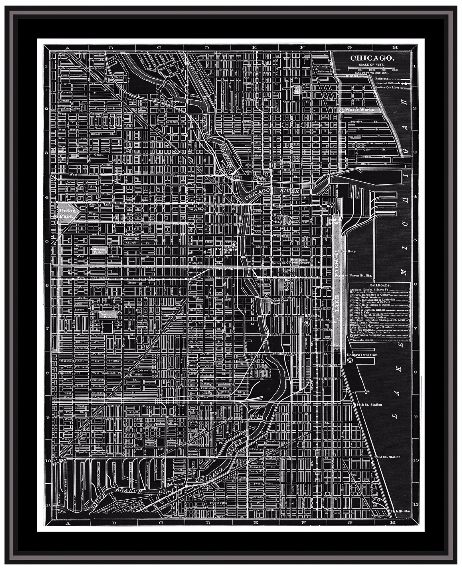 Chicago 31 1/2" High Framed Map Wall Art