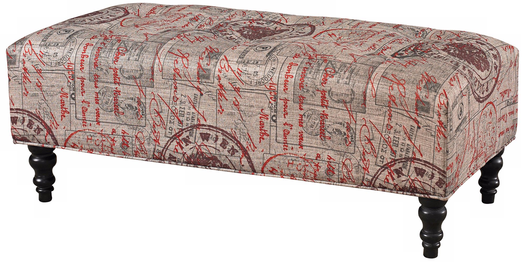 Rectangular French Postal Print Tufted Ottoman