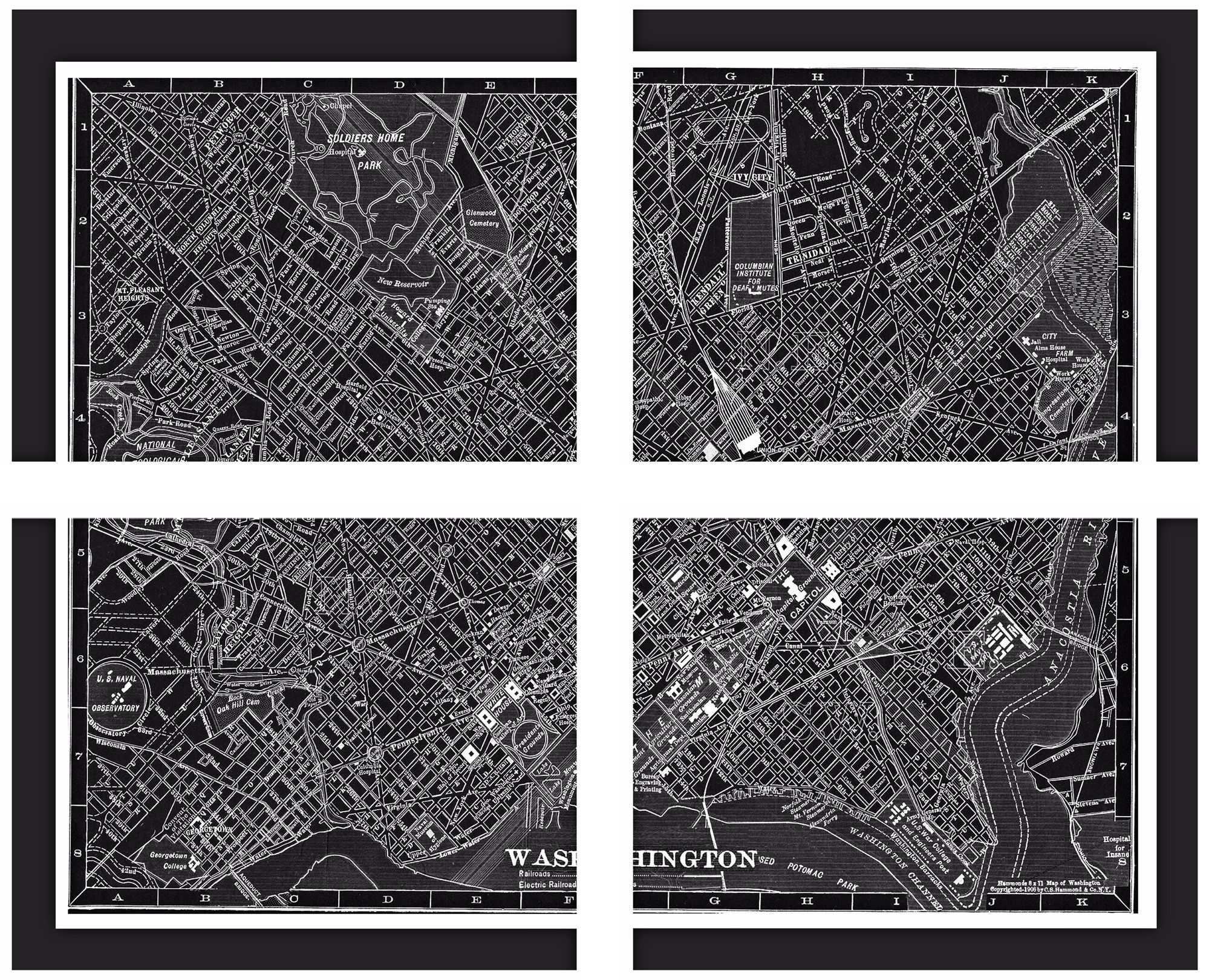 Set of 4 Washington 20" Wide Map Wall Art