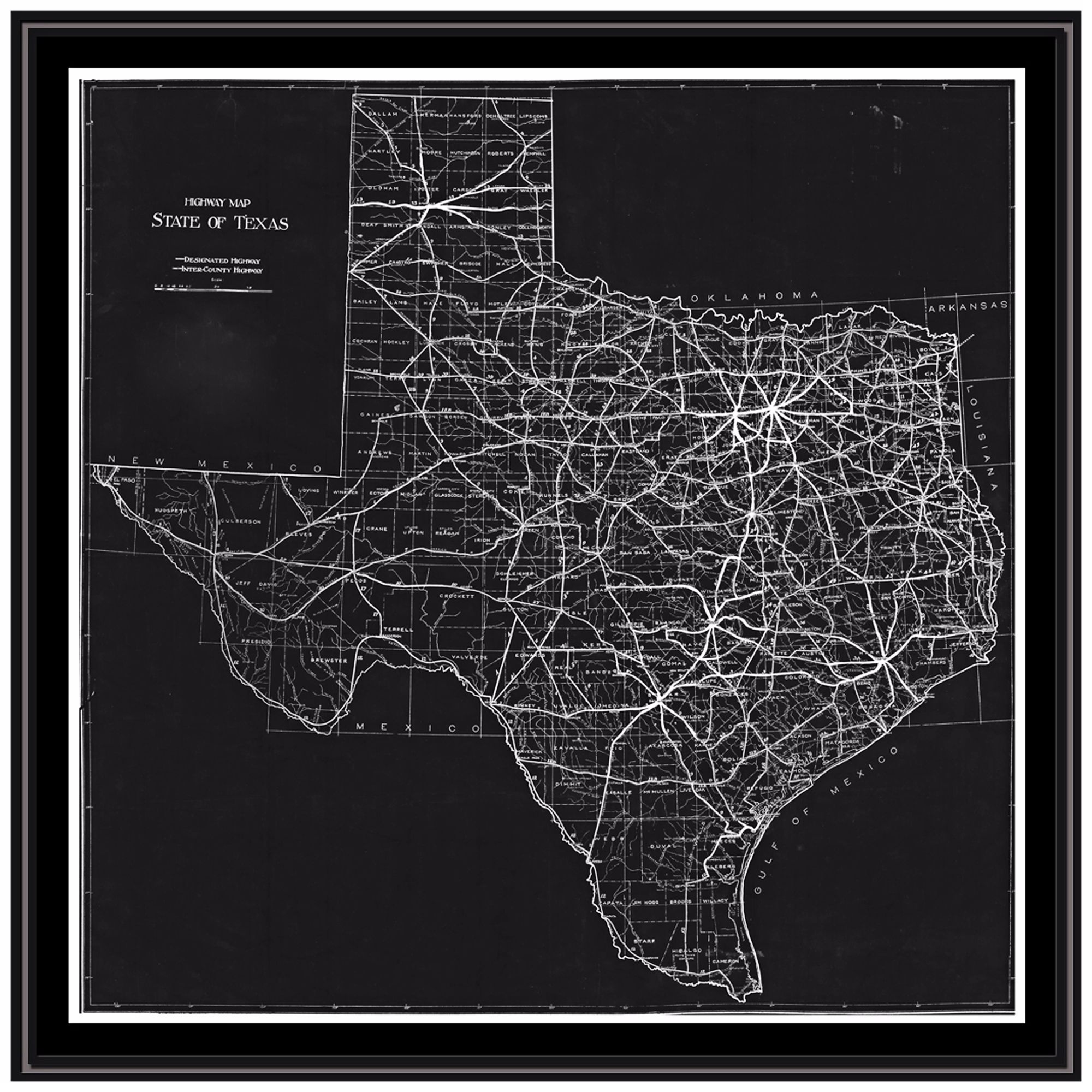Texas 31 1/2" High Framed Map Wall Art