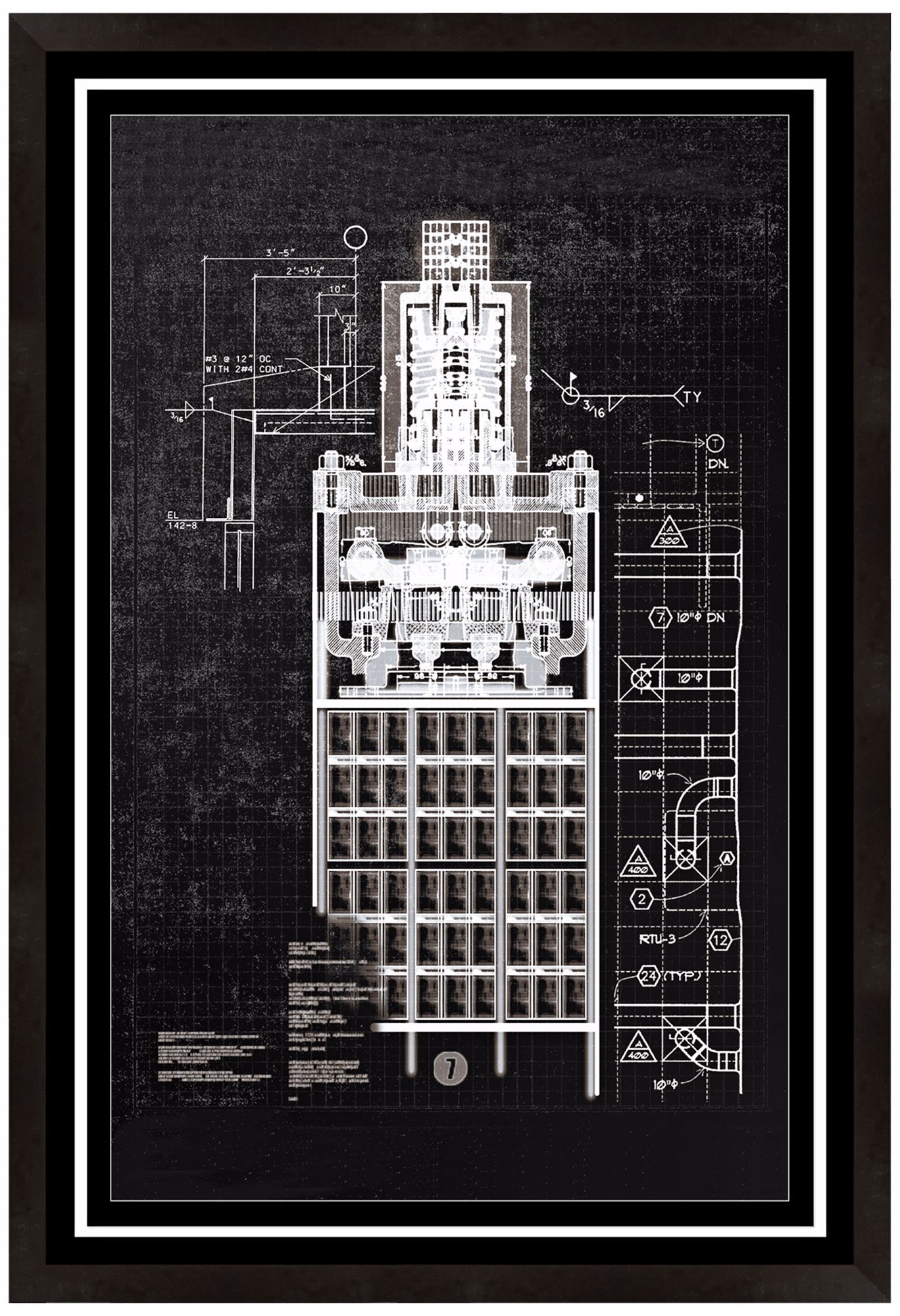 Blue Print 7 Framed 19" High Architectural Wall Art