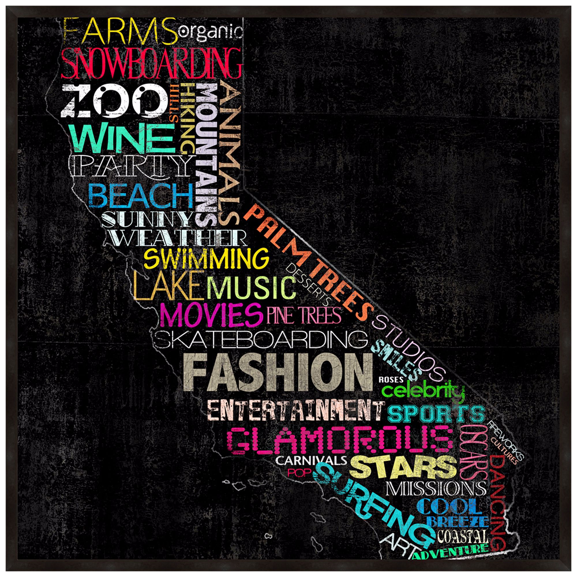 California Typography 12 1/2" Square Map Wall Art