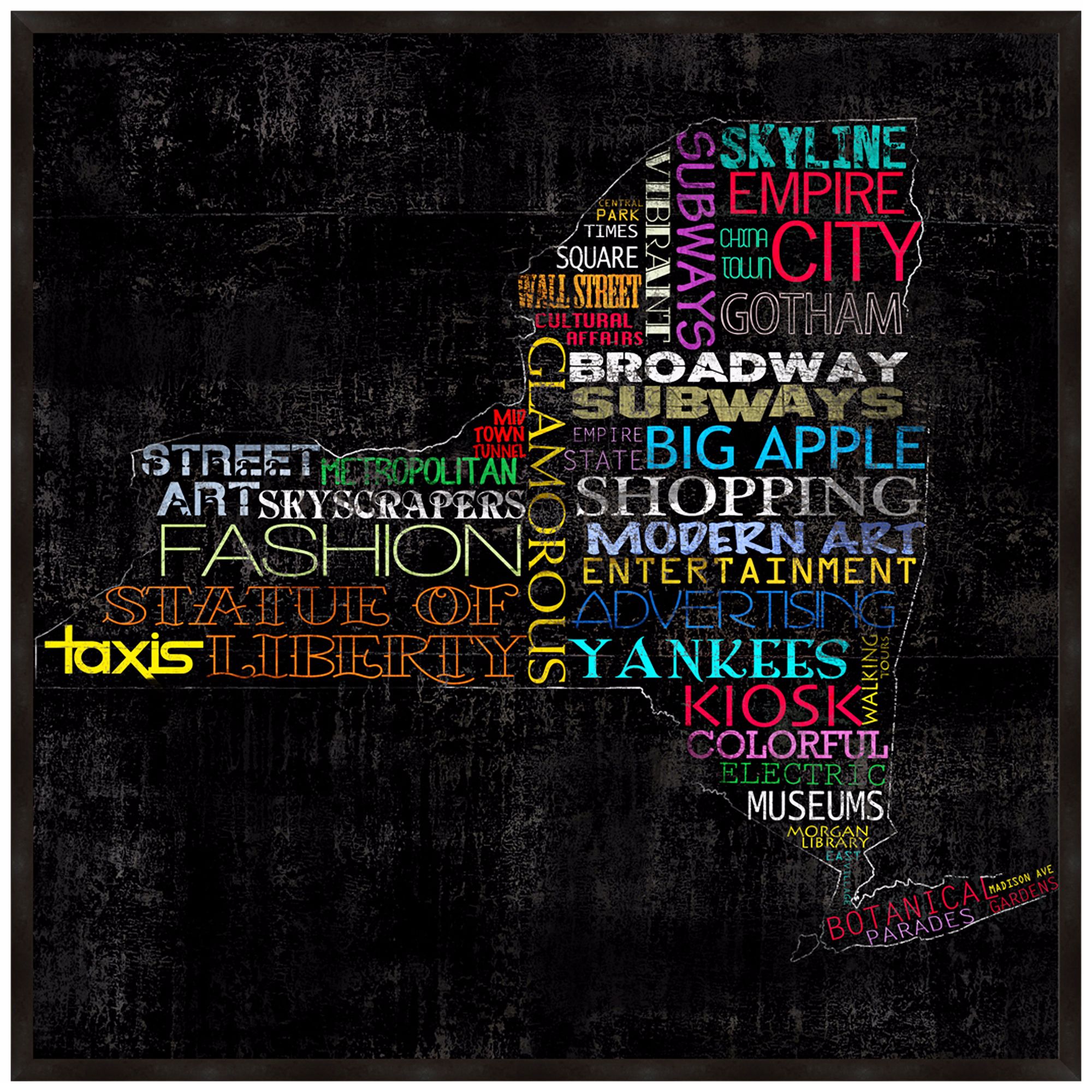 New York Typography 12 1/2" Square Map Wall Art