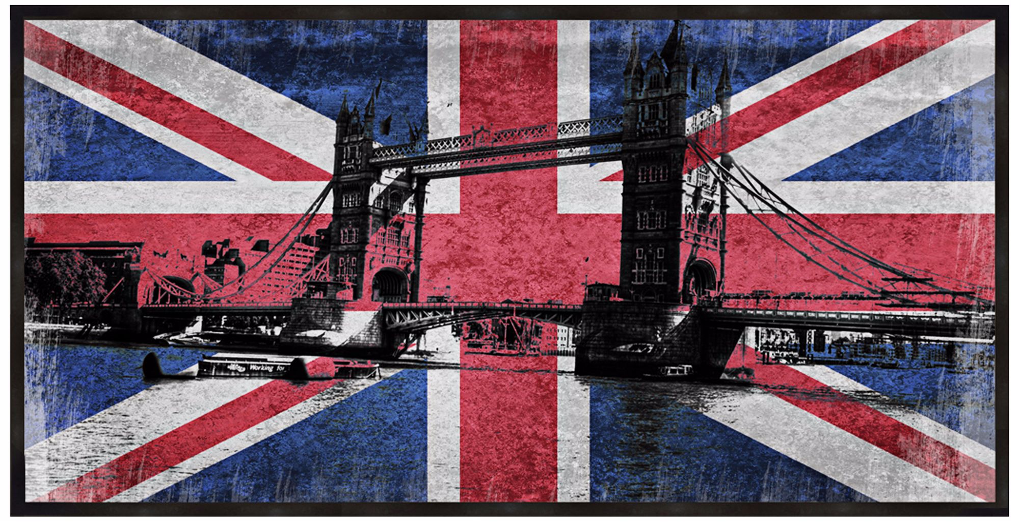 Union Jack and London Bridge 20 1/2" Wide Framed Wall Art